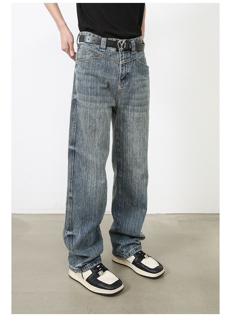 Japanese Brand × Jean Vintage washed distressed dirty striped straight jeans Size US 32 / EU 48 - 6 Thumbnail
