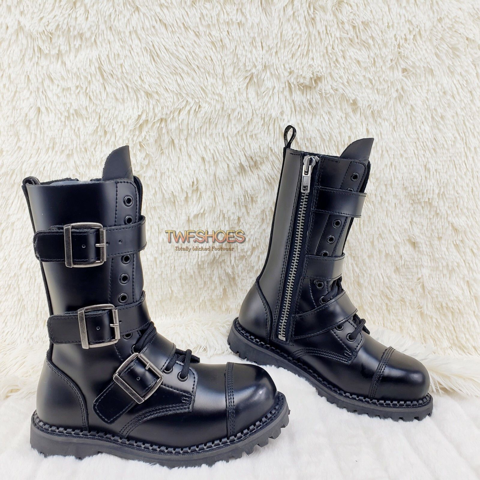 Demonia Cult DEMONIA Riot 12 Goth Combat Biker Steel Toe Ankle Boots Blac Size US 13 / EU 46 - 2 Thumbnail