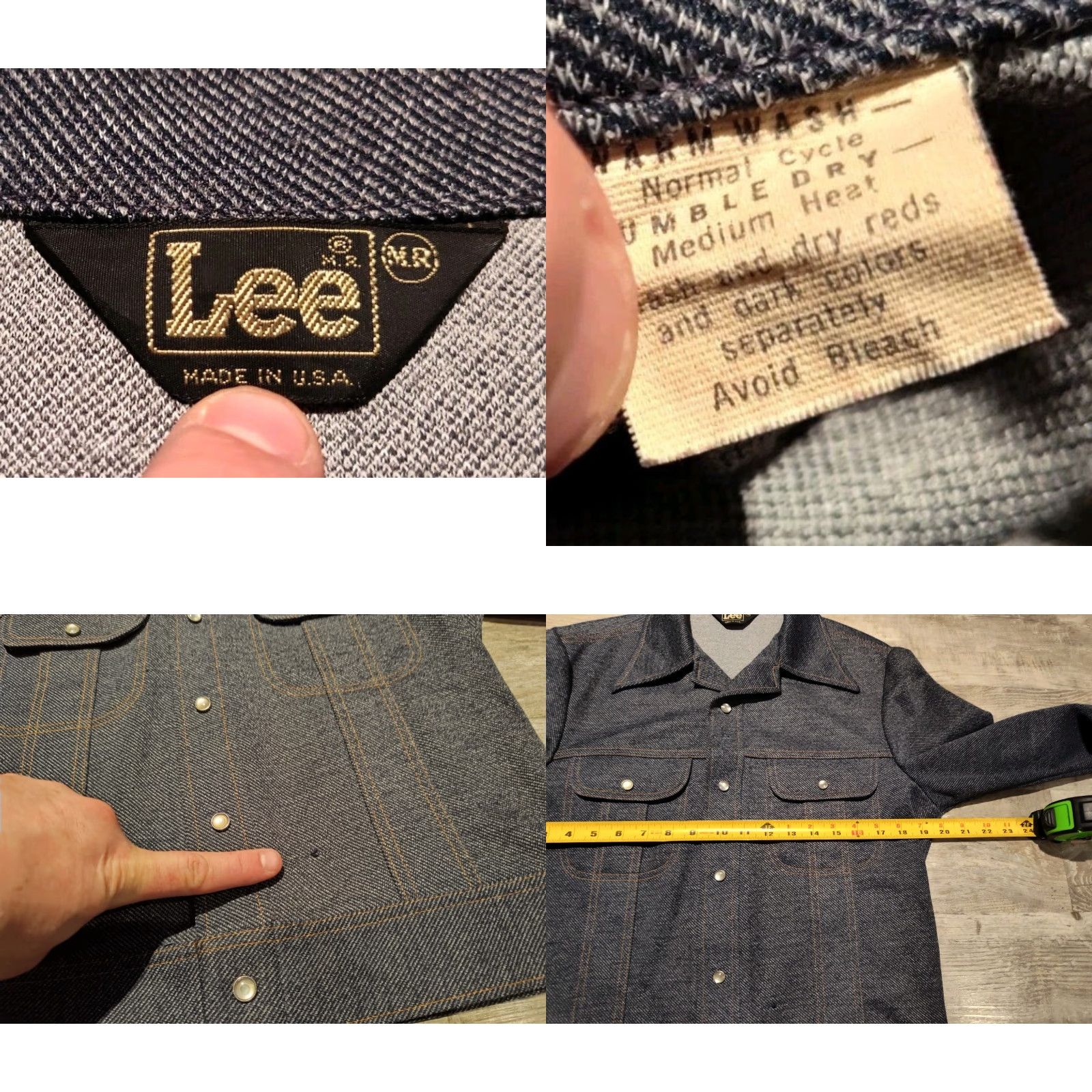 Lee Lee Vintage Denim Jacket Poly Blend Made in USA Sz M Pearl Snap Trucker Blue Button Pocket Casual Workwear 70's 80s USA Size US 31 - 8 Thumbnail