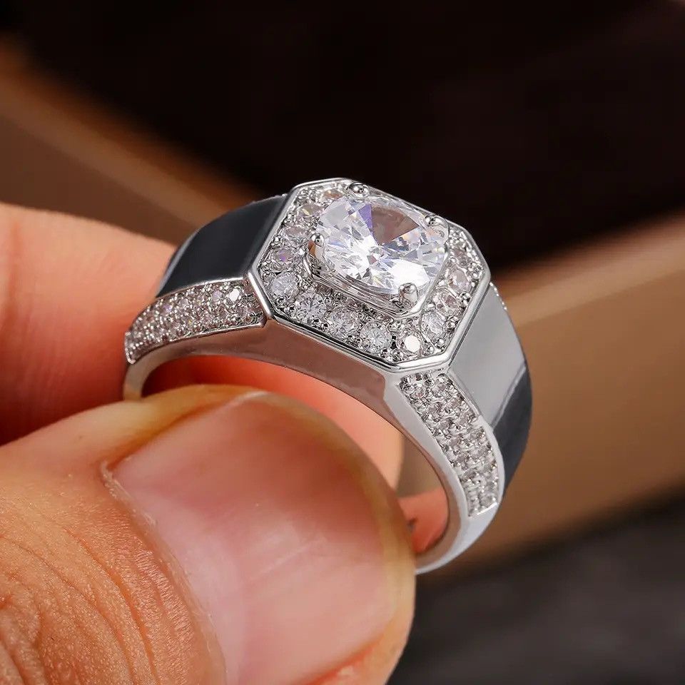 Vintage Luxury 925 Sterling Silver Men AAA Crystal Zircon Stone Size ONE SIZE - 4 Thumbnail