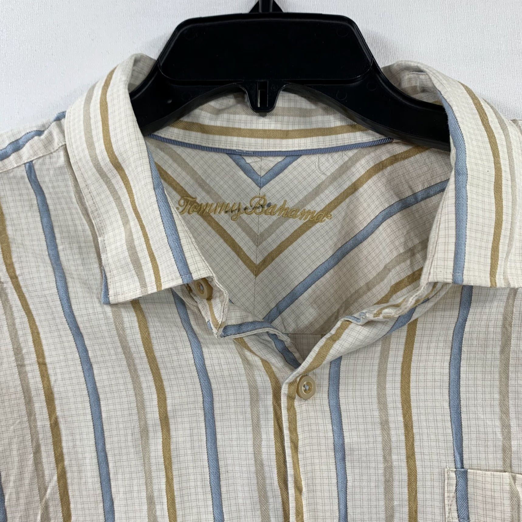 Tommy Bahama VINTAGE Tommy Bahama Shirt Mens Shirt XL White Linen Striped Button-Up Long Sleeve Casual Theme Flower 90s Size US XL / EU 56 / 4 - 3 Thumbnail