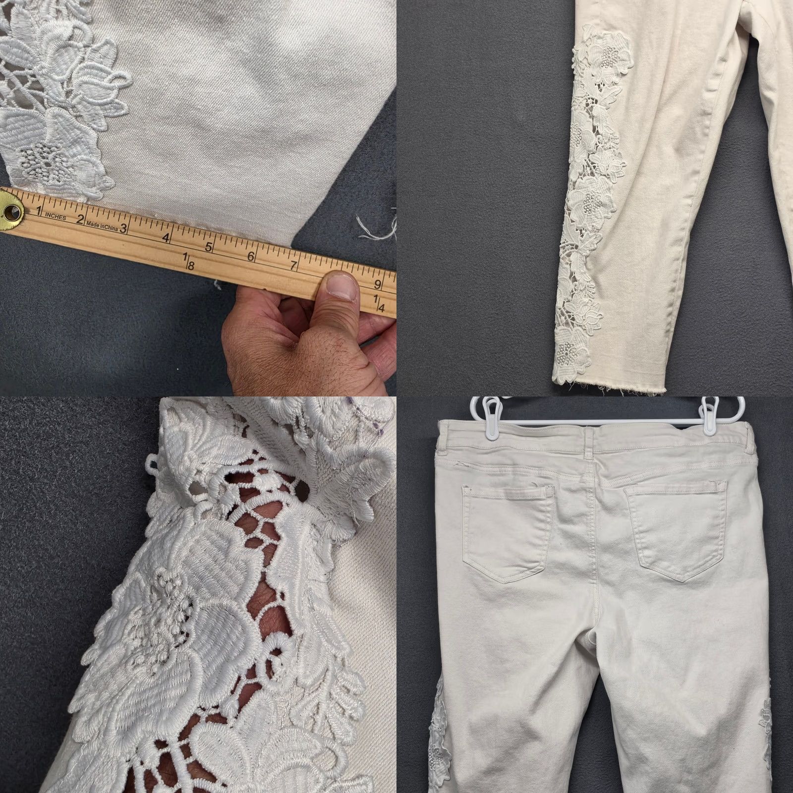Vintage One5One Jeans Women 20 White Raw Hem Cropped Embroidered Capri Pants Spot Jeans Womens Size 20 Plus Capri White Spot Size 42" / US 20 - 8 Thumbnail