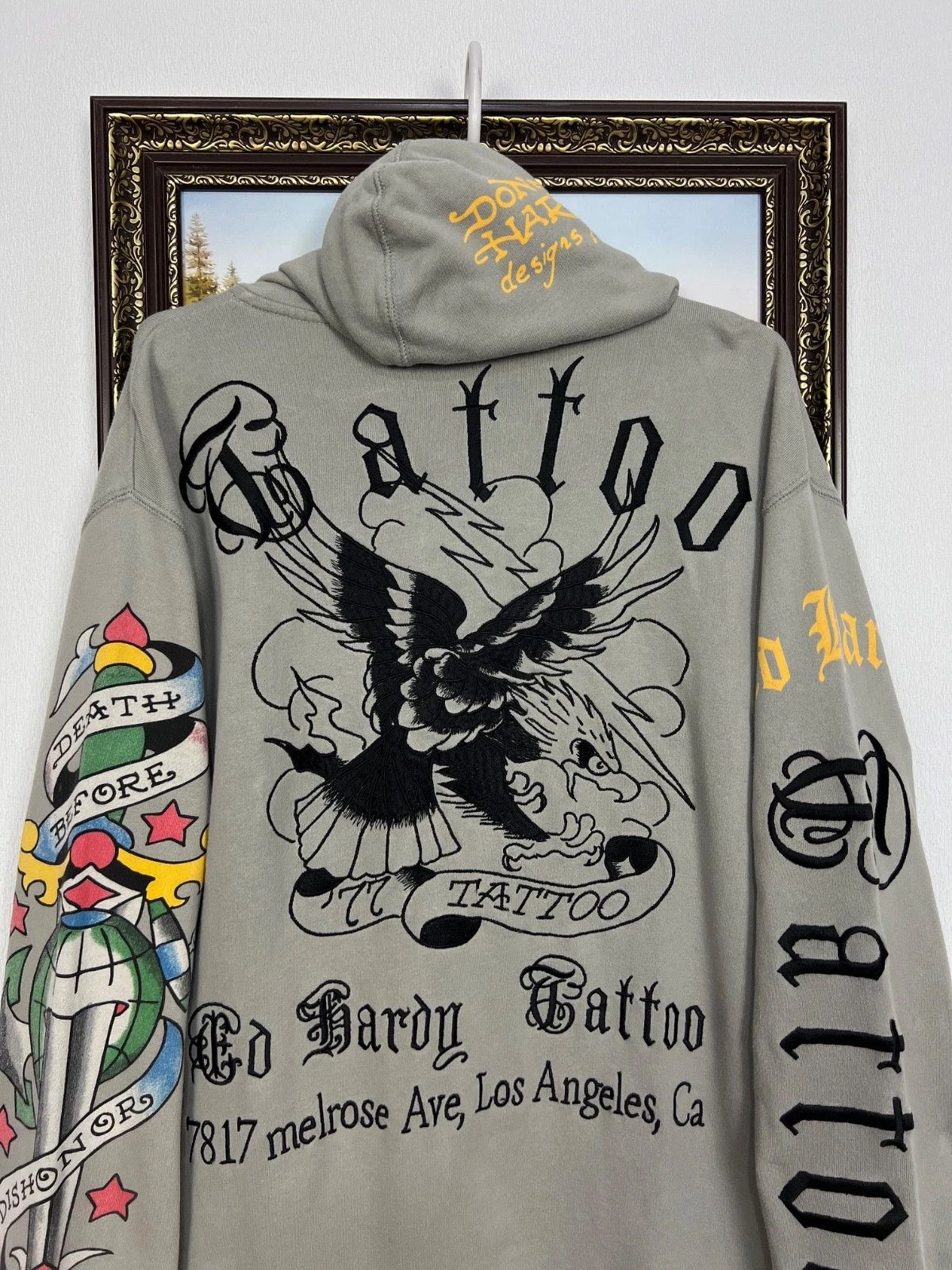 Ed Hardy Vintage Ed Hardy Tatoo Hoodie Rare Skull Jacket Over Print Size US XL / EU 56 / 4 - 2 Thumbnail