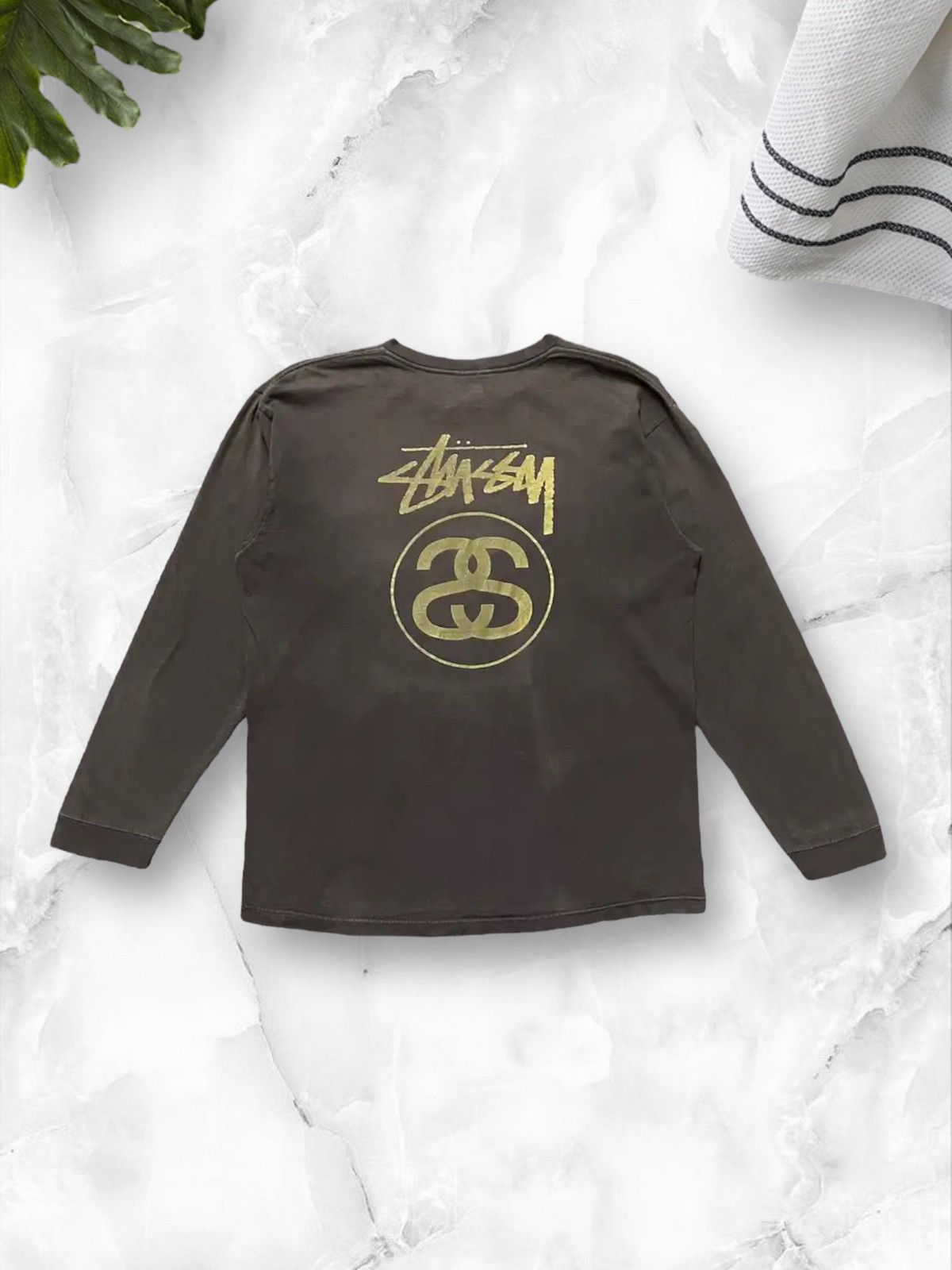 Vintage Stussy Iconic SS Logo Sun Faded Brown Longsleeve tee