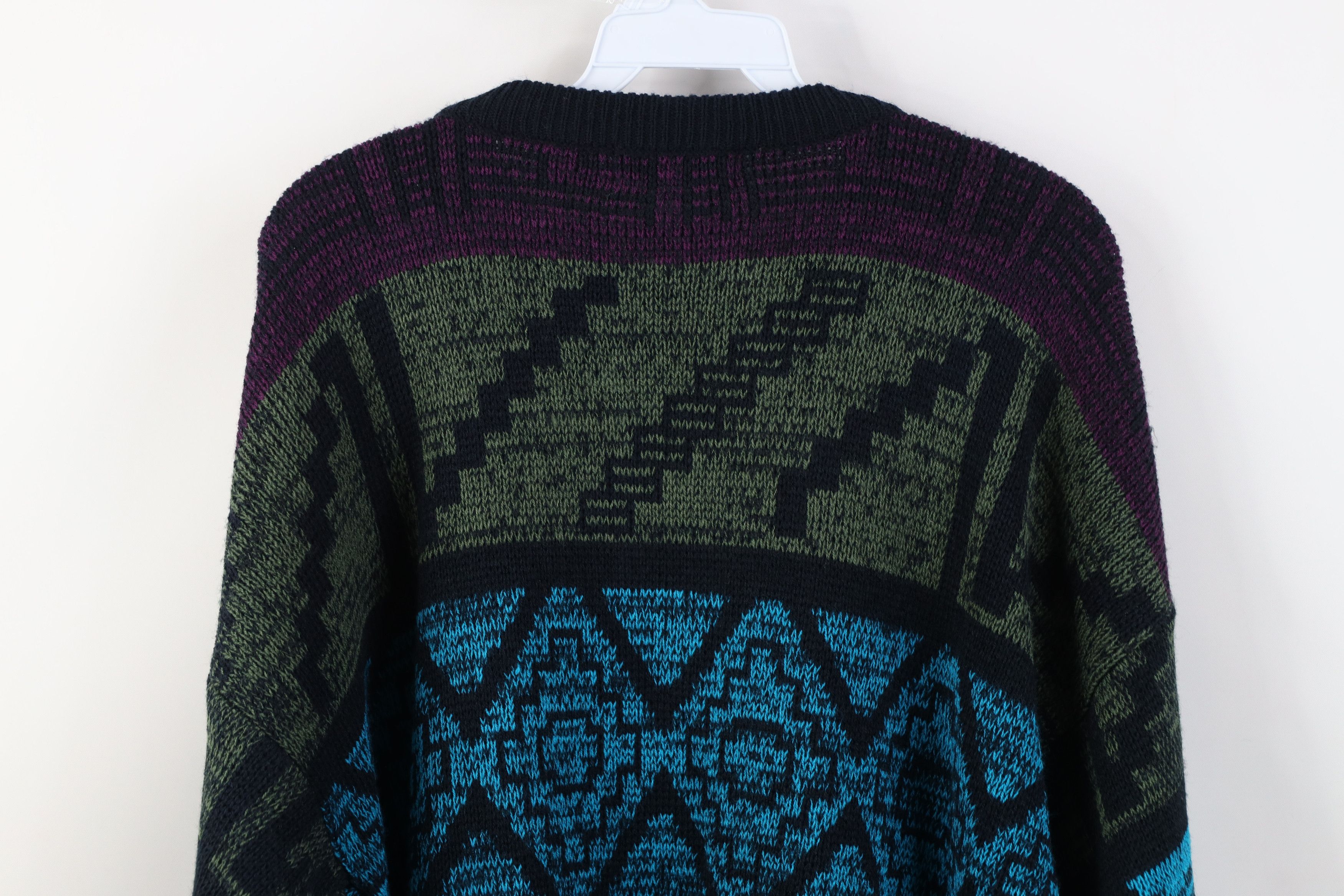 Vintage Vintage 90s Streetwear Leather Trim Geometric Knit Sweater Size US L / EU 52-54 / 3 - 10 Thumbnail