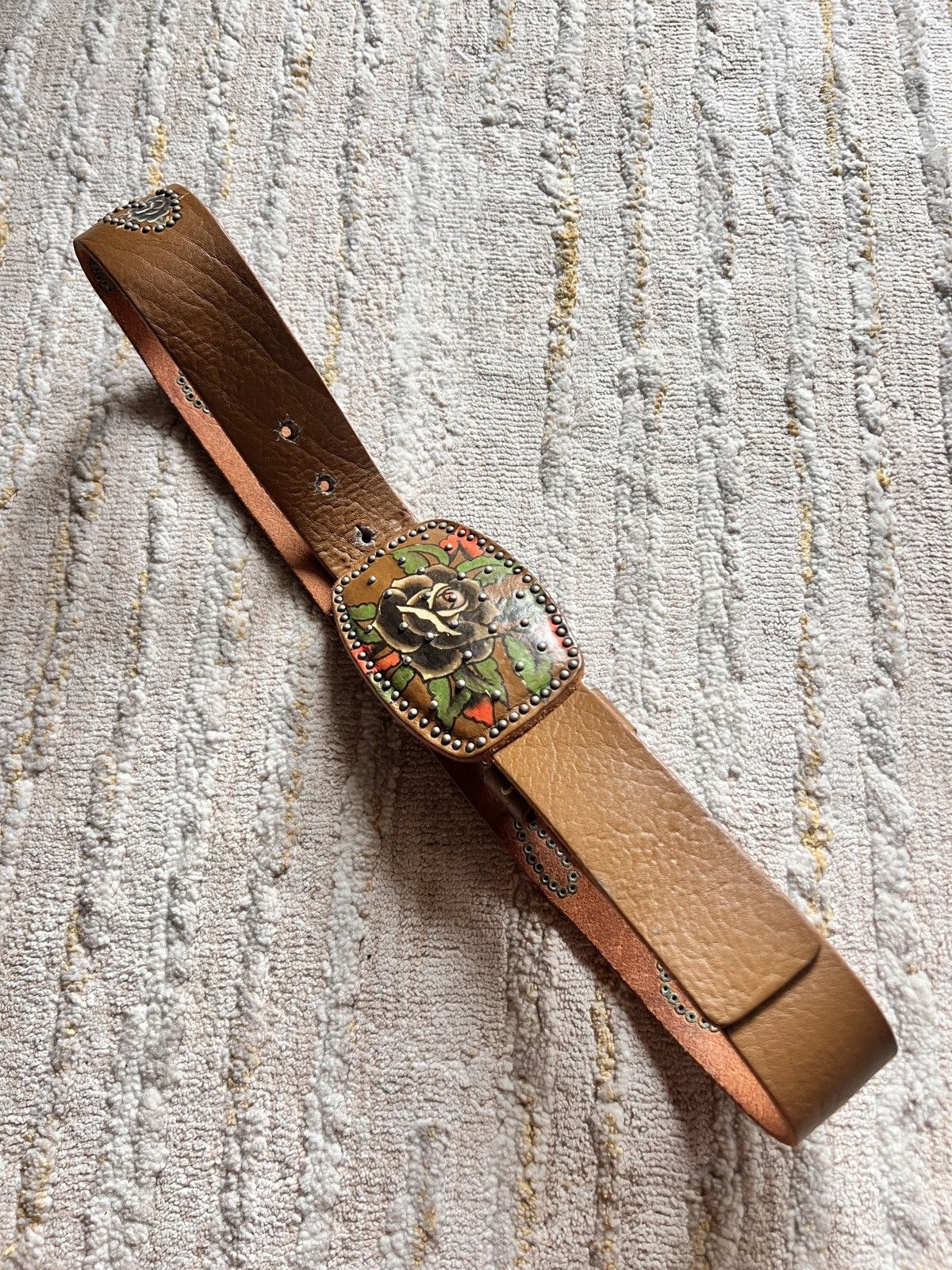Christian Audigier × Ed Hardy Ed Hardy Studded Signature Leather Belt Size 34 - 7 Thumbnail