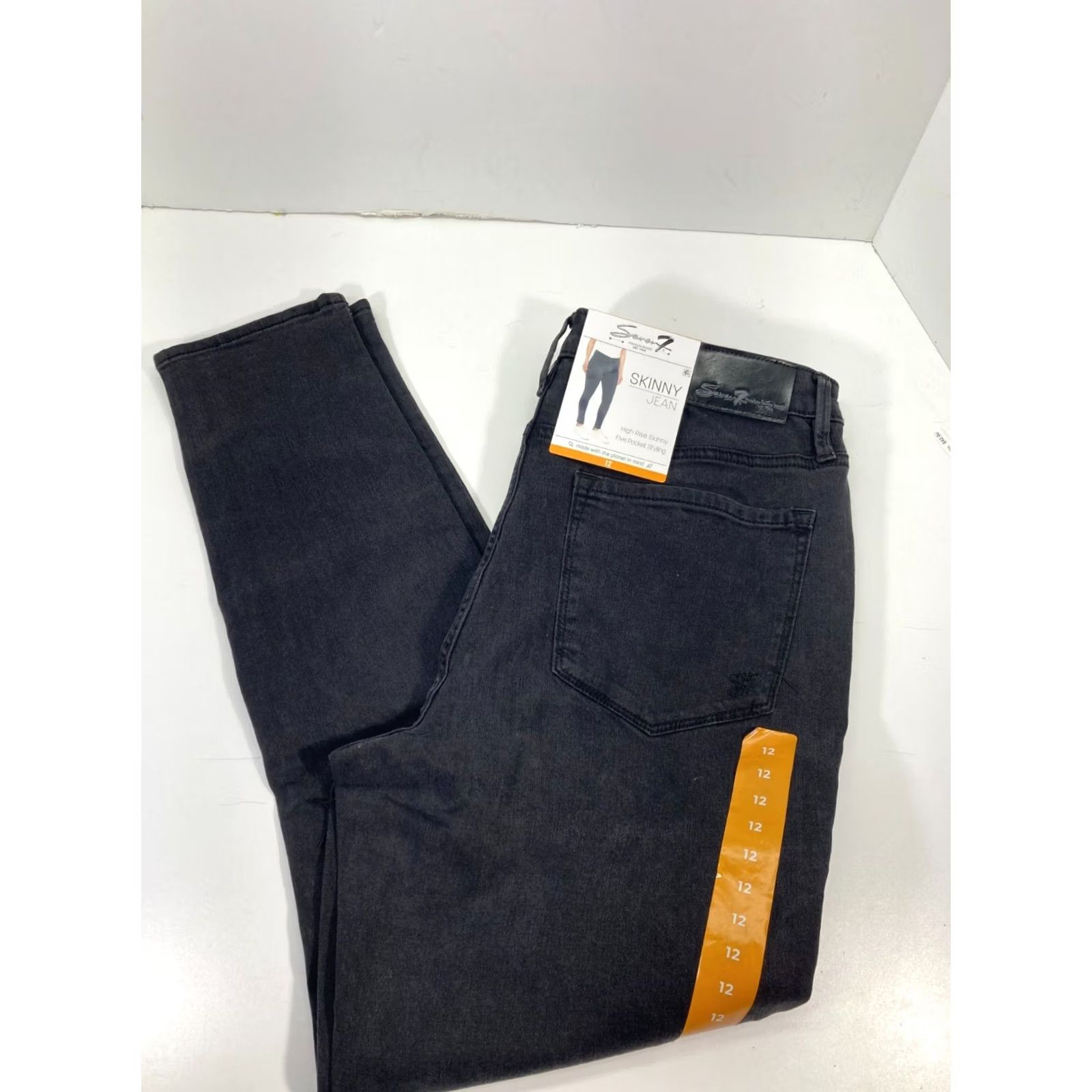 Vintage Seven7 High Rise Skinny Jeans Women Size 12 32X30 Black Denim Five Pocket Design Size 34" / US 12 / IT 48 - 2 Thumbnail