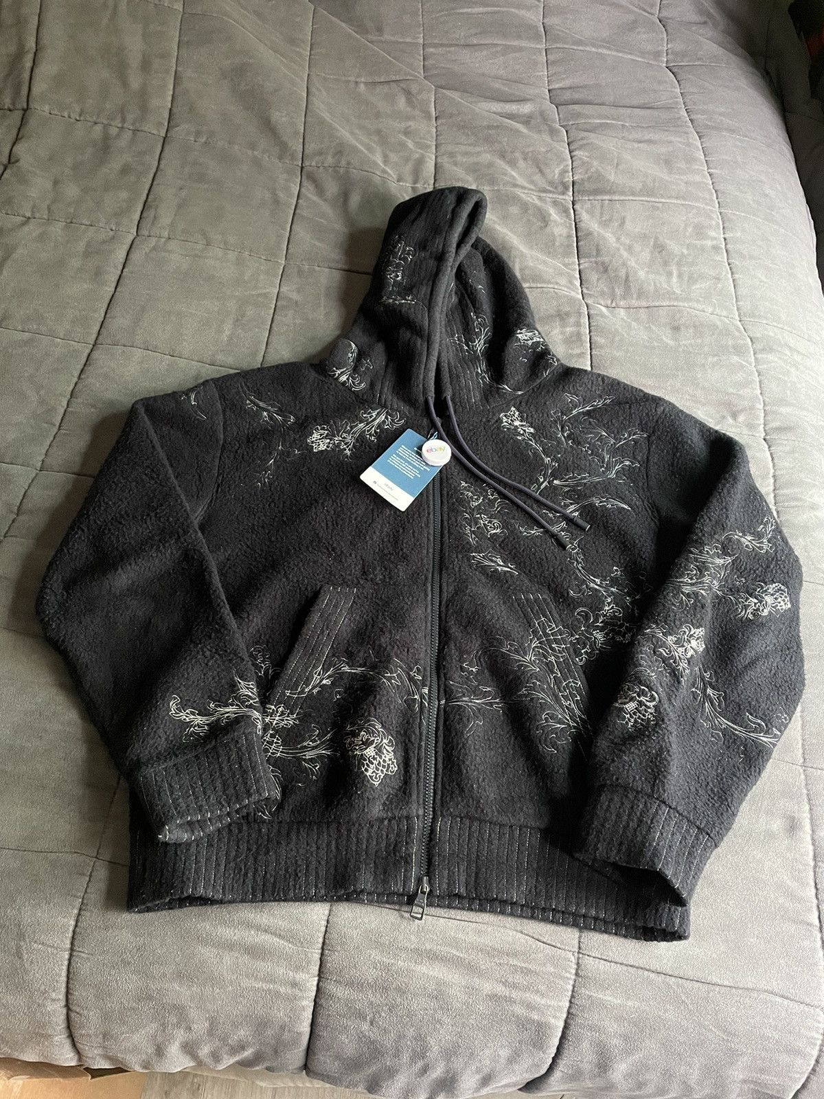 image of Louis Vuitton Flower Logo Embroidered Wool Hoodie in Navy, Men's (Size Medium)