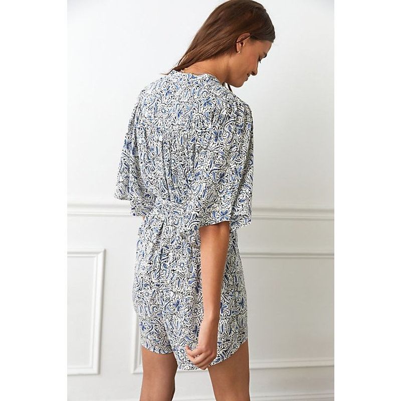 Anthropologie New Breezy Lounge Romper $98 X-SMALL Blue Floral Motif Size 26" / US 2 / IT 38 - 3 Thumbnail