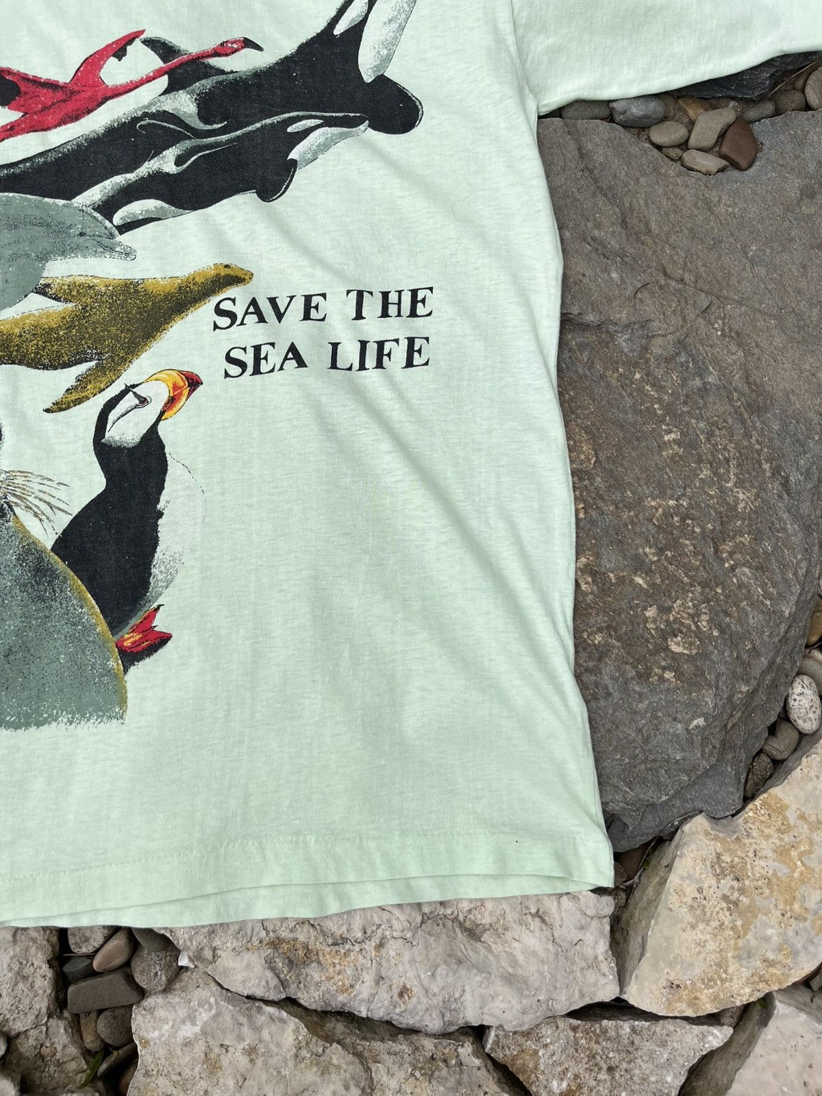 Vintage Vintage 80s Save the sea live animal single stitch t-shirt Size US M / EU 48-50 / 2 - 6 Thumbnail
