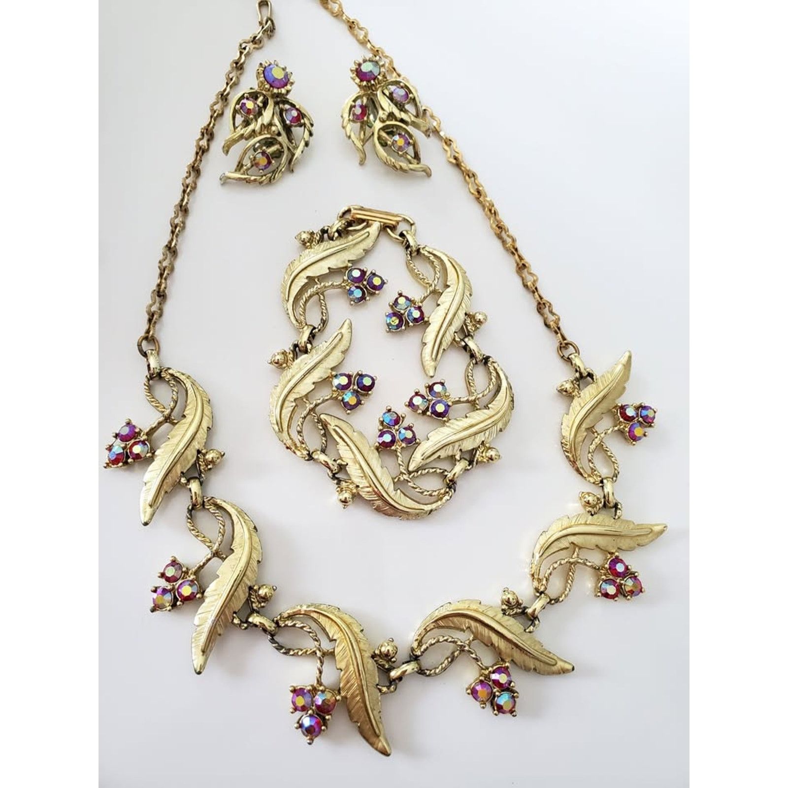 Other Vintage Judy Lee Designer AB Pink Crystal Leaf Jewelry Set Size ONE SIZE - 2 Thumbnail