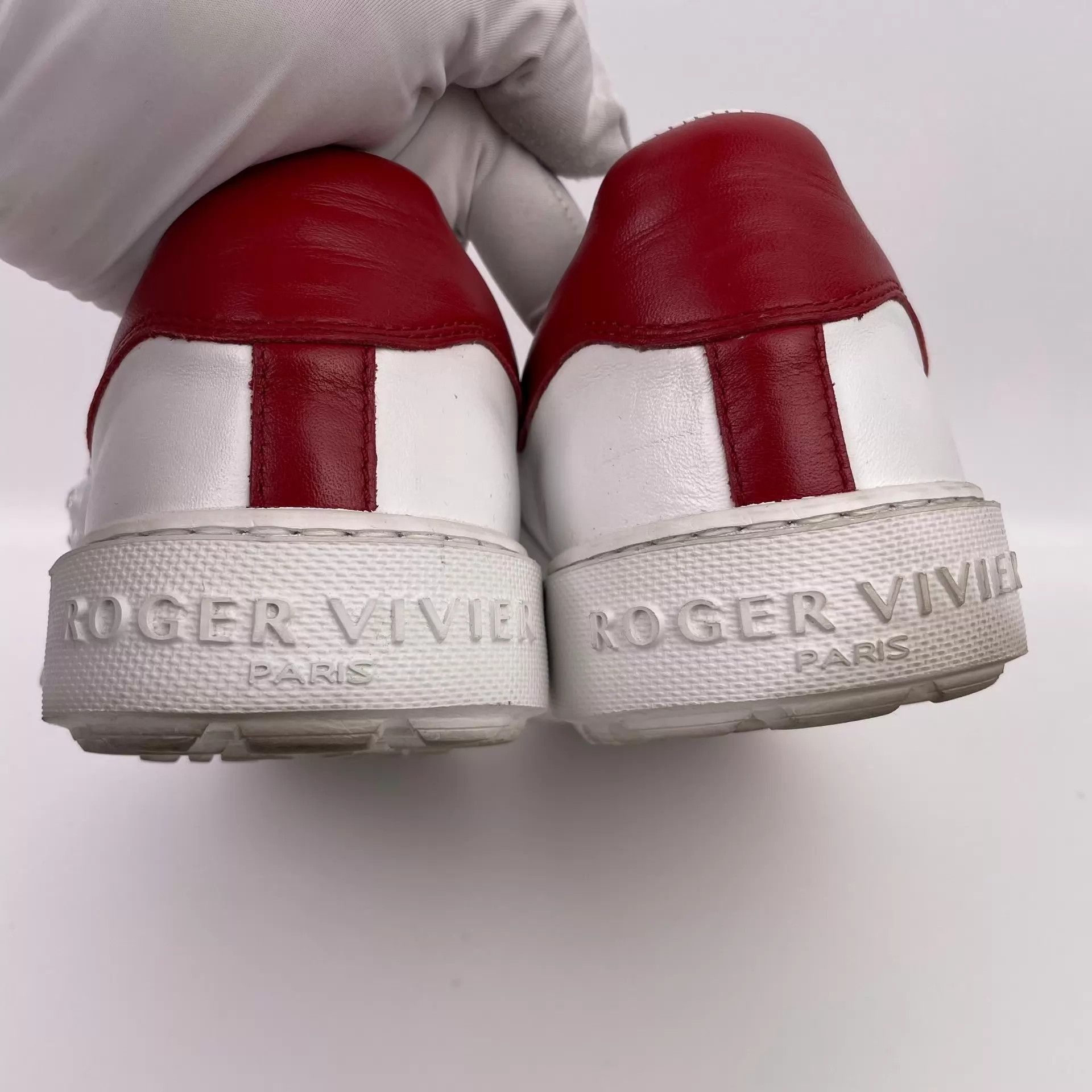 Roger Vivier RV Crystal Buckle Low-Top Sneakers White Red 39.5 Size US 9 / IT 39 - 3 Thumbnail