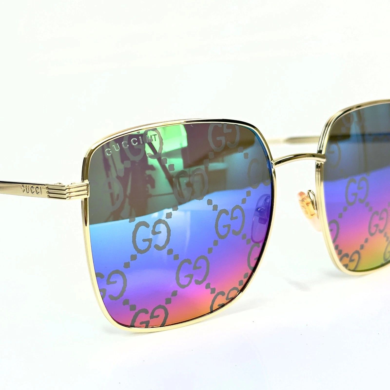 Gucci GUCCI 0802 Gold Blue Rainbow GG Print Gg0802S Sunglasses 004 Size ONE SIZE - 9 Thumbnail