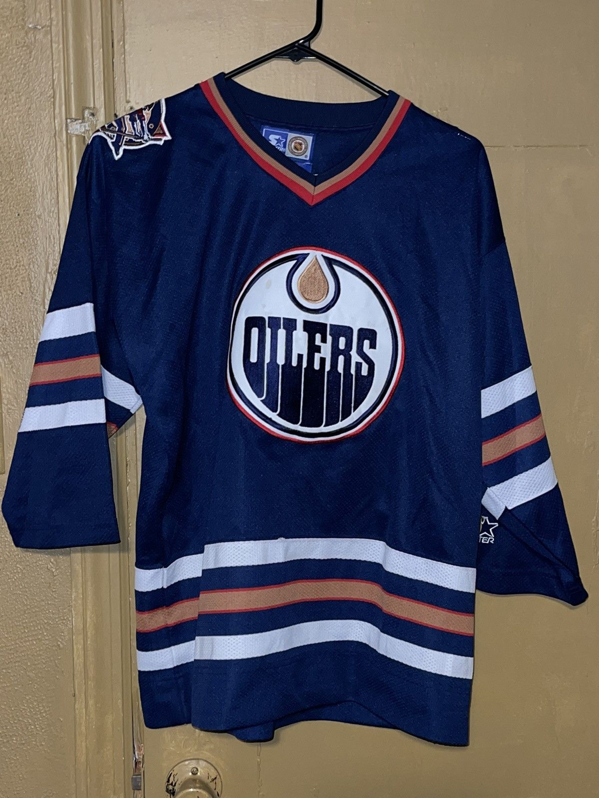 image of Starter Edmonton Oilers Hockey Jersey Youth Size L/xl in Blue, Men's