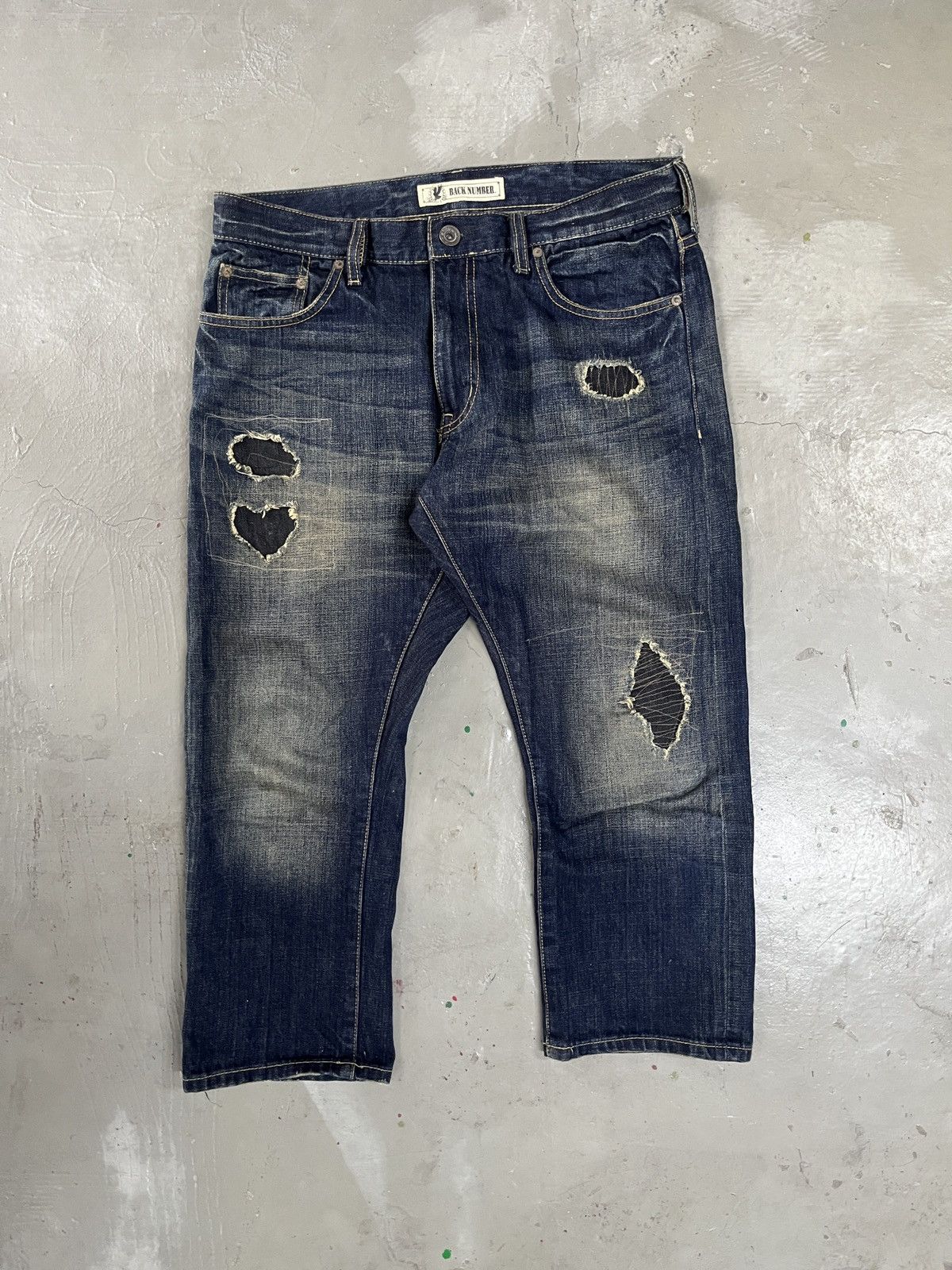 Japanese Brand Distressed Back Number Boro Sashiko Style Patchwork Capri Size US 34 / EU 50 - 1 Thumbnail