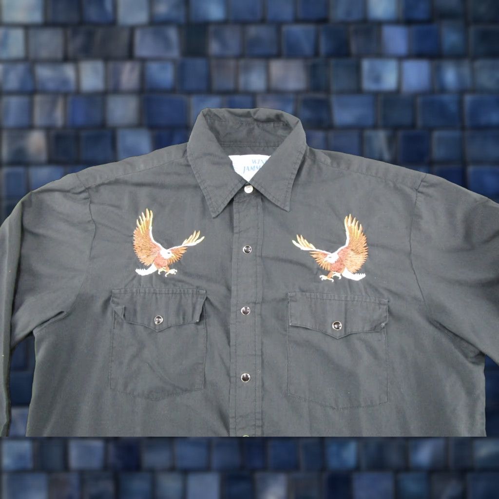 Vintage VTG 80s Wind Jammer Pearl Snap Shirt Mens L Western Black Long Sleeve Eagles Size US L / EU 52-54 / 3 - 1 Thumbnail
