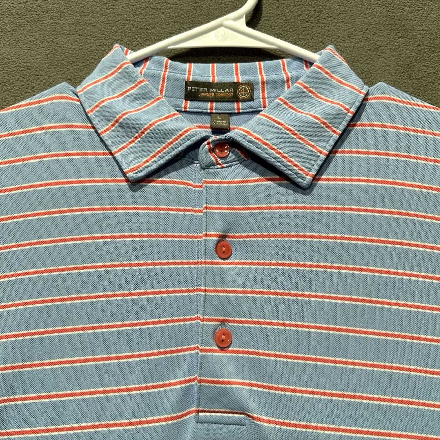 Peter Millar Peter Millar Summer Comfort Shirt Large Blue Pink Striped Golf Polo GUC Size US L / EU 52-54 / 3 - 3 Thumbnail