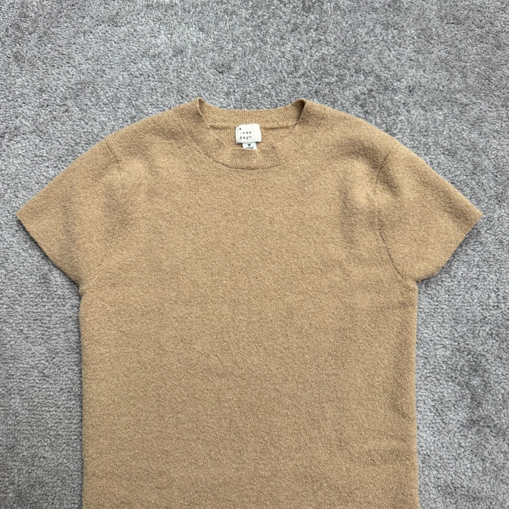 Vintage A New Day T-Shirt Womens M Tan Brown Crew Short Sleeve Basic Knit Size M / US 6-8 / IT 42-44 - 3 Thumbnail