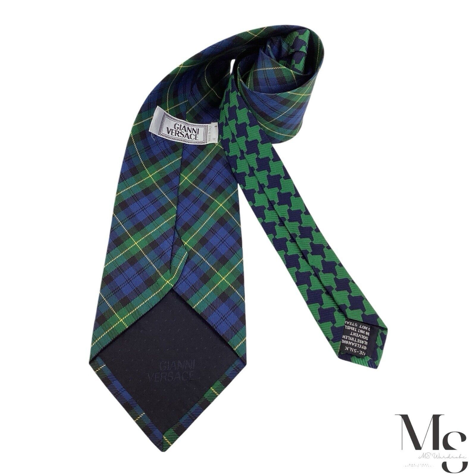 Versace GIANNI VERSACE Blue & Green Plaids & Checks Made In Italy Si Size ONE SIZE - 1 Thumbnail