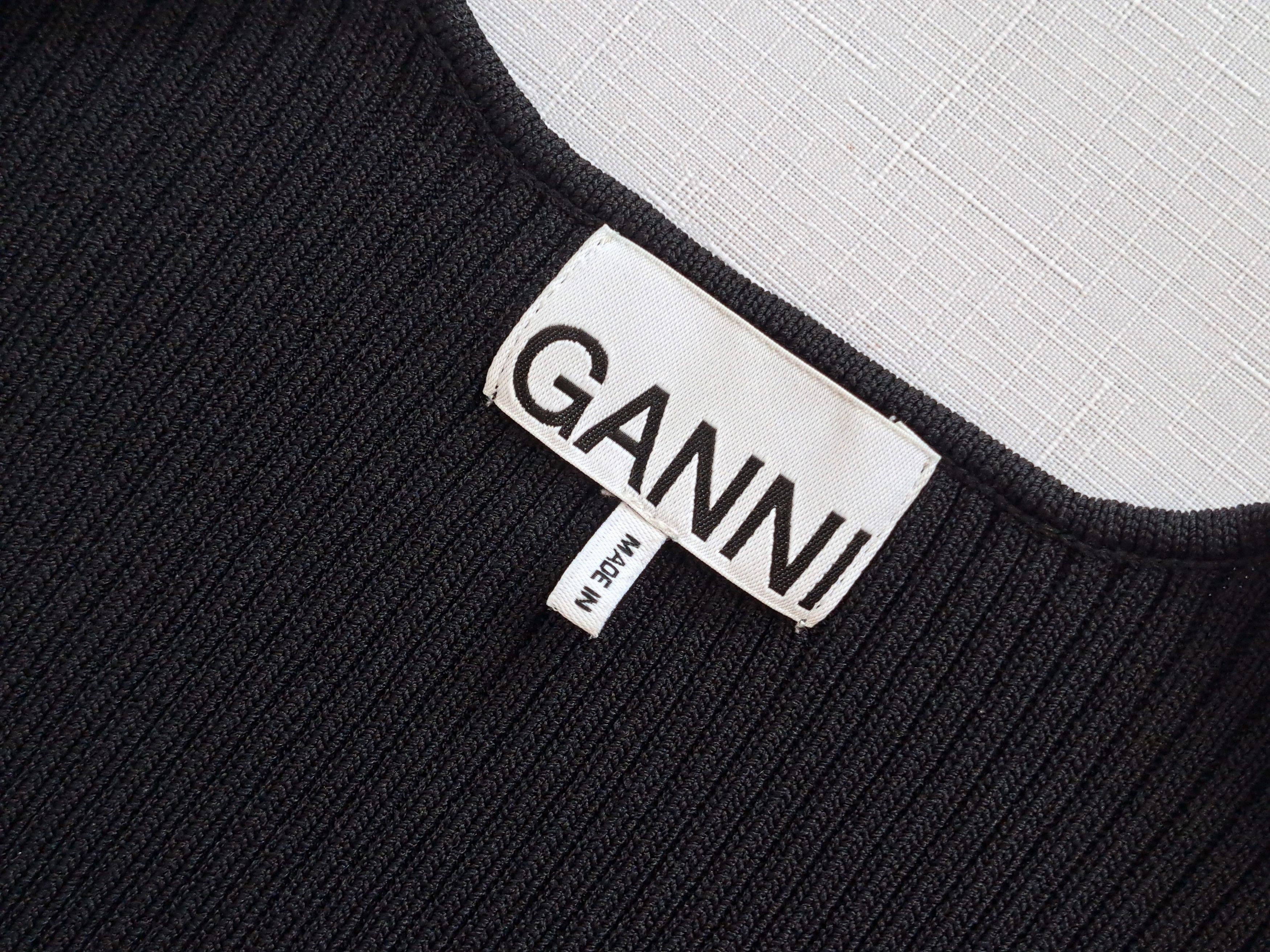 Ganni GANNI square-neck ballerina ribbed knit top in black. Size L Size L / US 10 / IT 46 - 10 Thumbnail