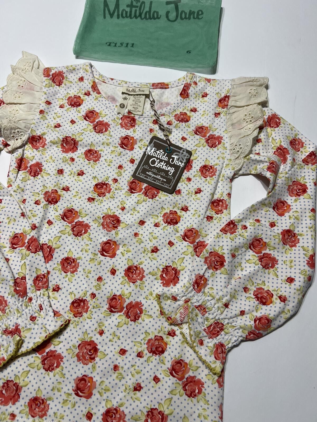 Other Matilda Jane Girls Floral Long Sleeve Top with Lace Ruffle 6 Size ONE SIZE - 2 Thumbnail