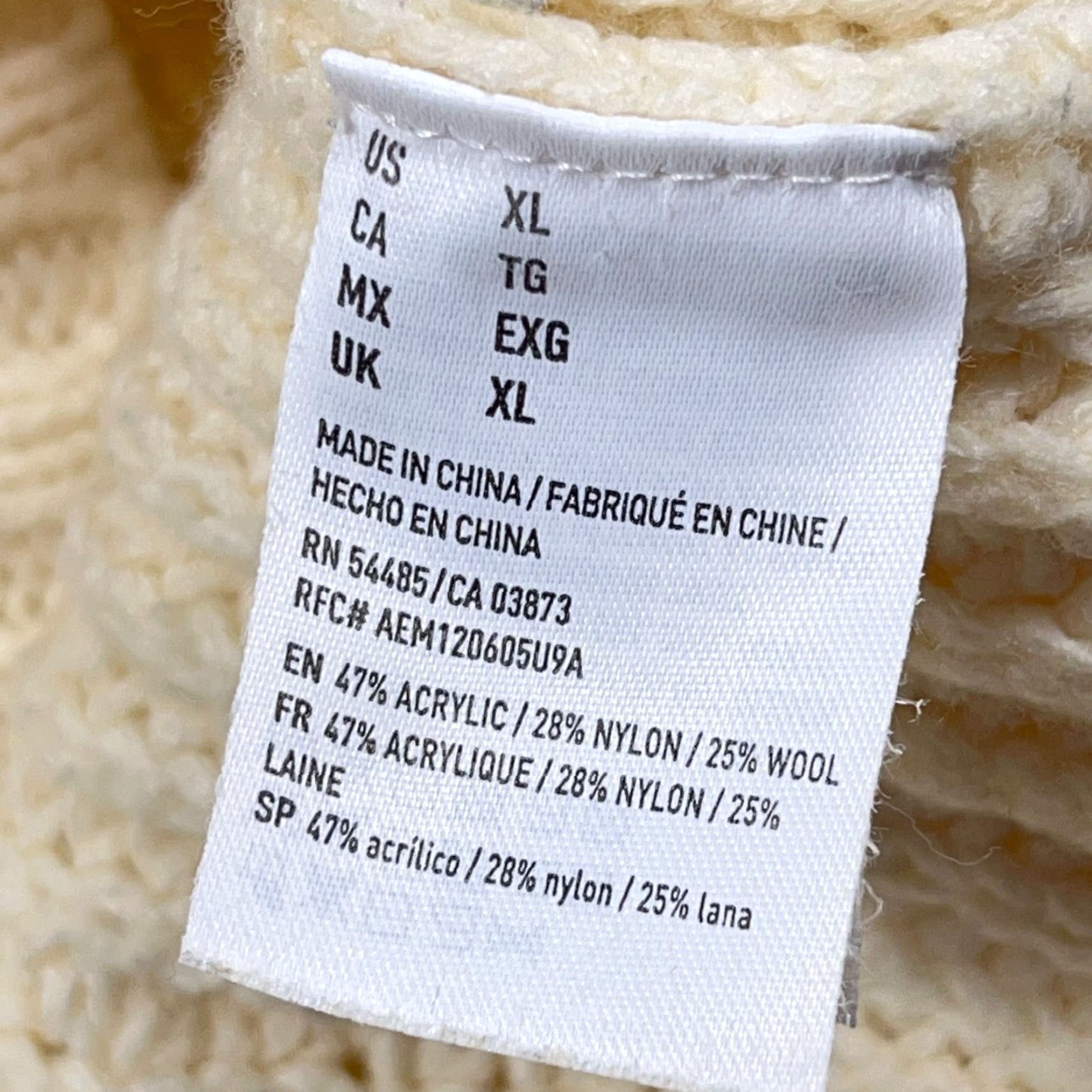 American Eagle Outfitters American Eagle Outfitters Sweater Women XL Ivory Turtleneck Cable-Knit Wool Blend Oversized Pullover Winter Casual Mens? Size XL / US 12-14 / IT 48-50 - 7 Thumbnail