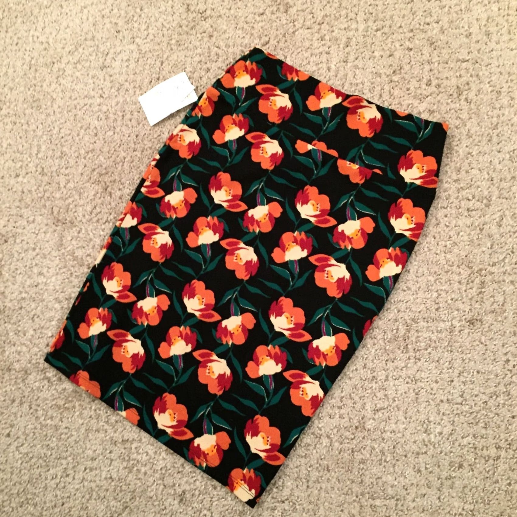 Vintage VINTAGE LuLaRoe Cassie Skirt S Women Orange Floral Knee Length Unlined Pull On Pencil/ Straight S Size 28" / US 6 / IT 42 - 2 Thumbnail