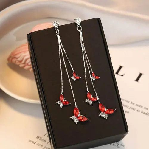 Other Women's Crystal Butterfly Long Tassel Dangle Drop Earrings Size ONE SIZE - 3 Thumbnail