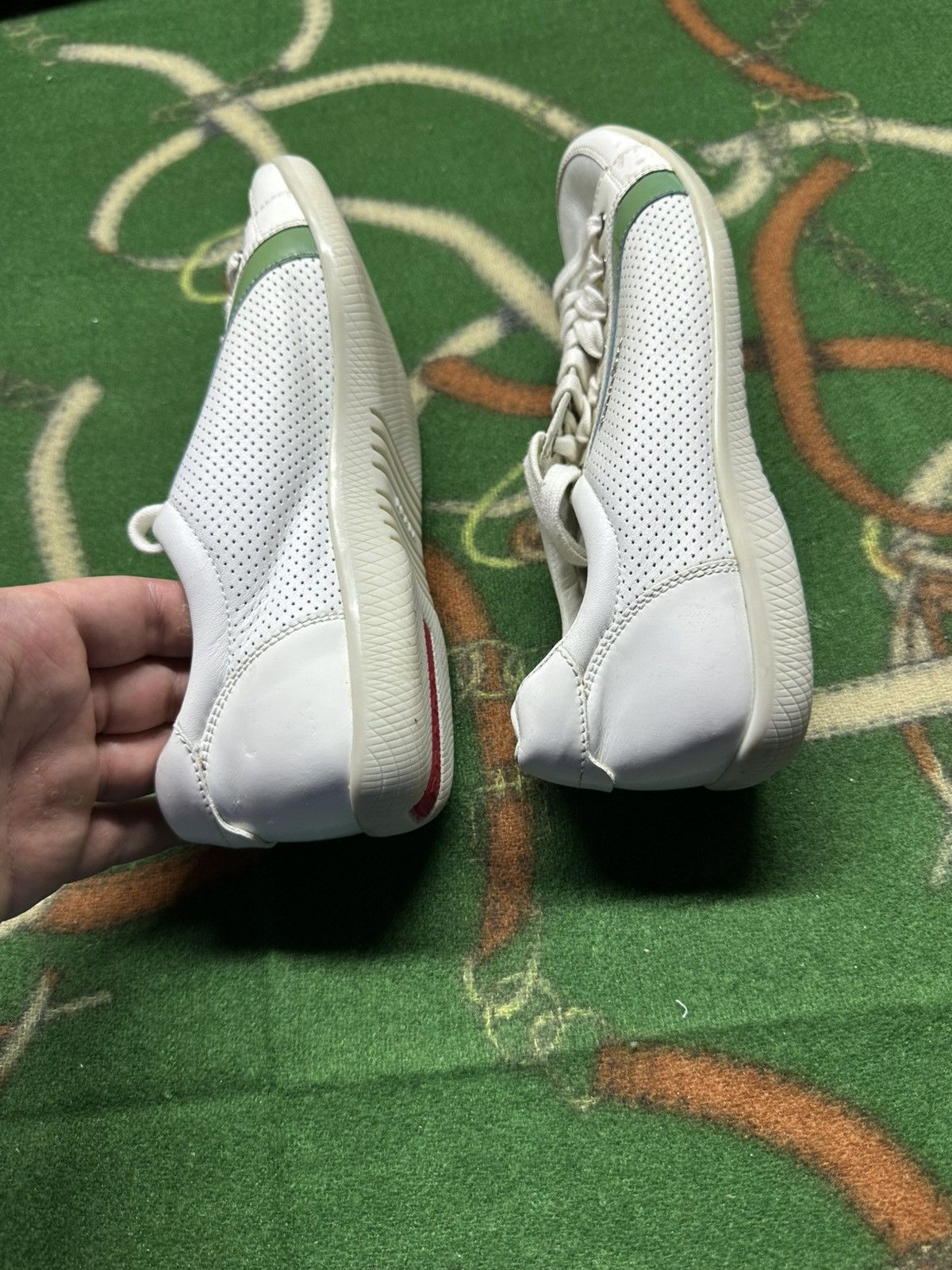 Prada Prada Milano White Green Perforated Leather Sneakers 36,5 Size US 6.5 / IT 36.5 - 5 Thumbnail