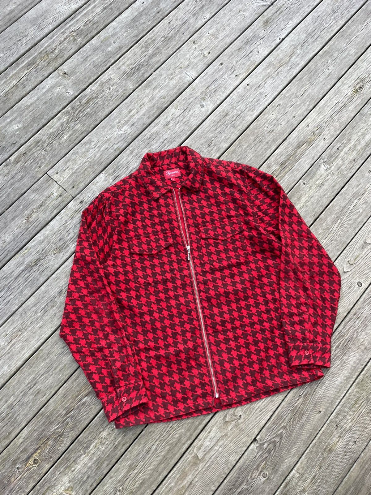 Supreme Supreme Houndstooth Flannel Zip Up Shirt FW18 Red Size Large Size US L / EU 52-54 / 3 - 3 Thumbnail