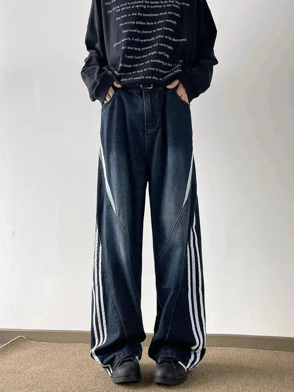 Japanese Brand Retro loose straight leg spliced jeans Size US 32 / EU 48 - 2 Thumbnail