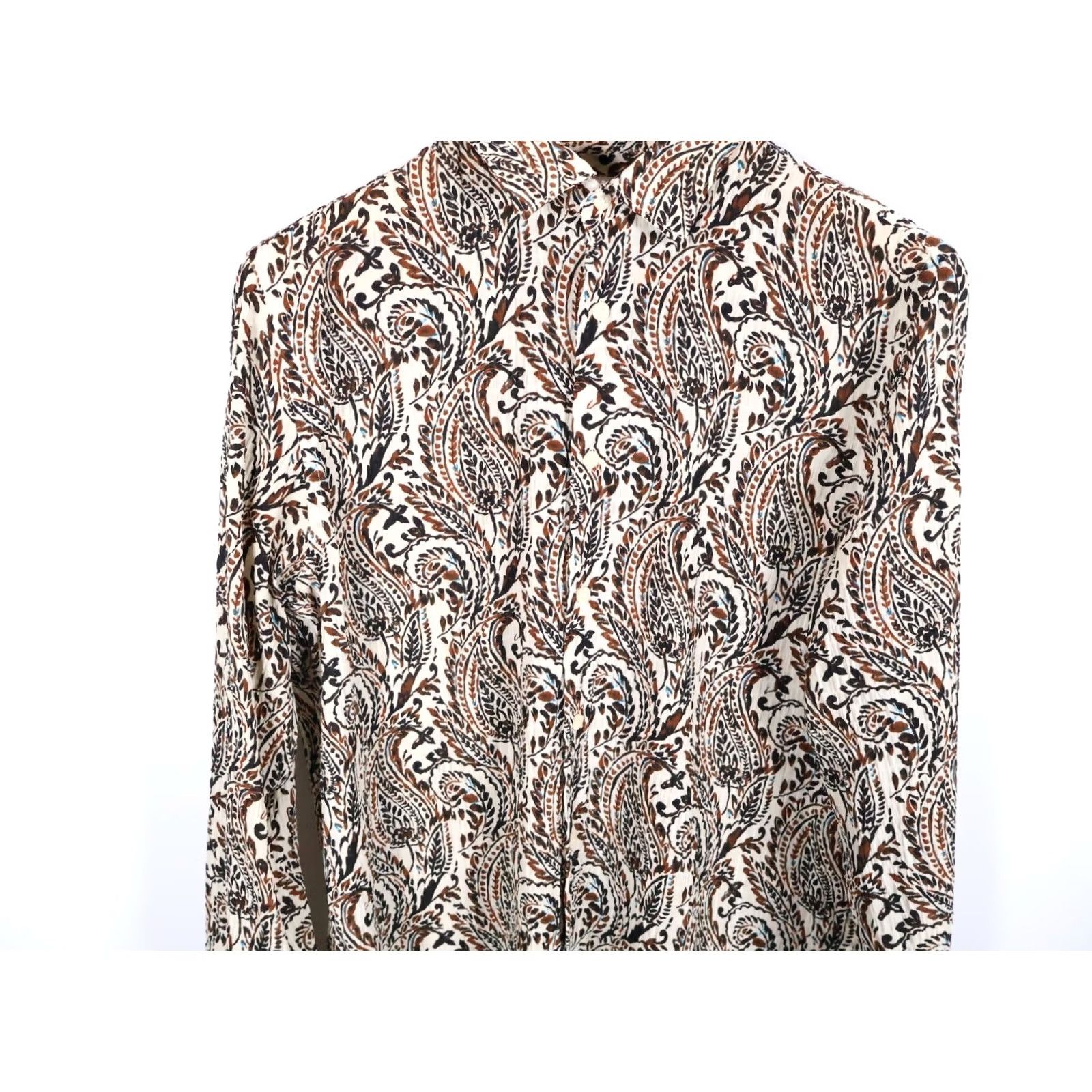 Zara VINTAGE Zara Paisley Shirt Mens Large White Brown Lightweight Crinkle Polyester Boho Size US L / EU 52-54 / 3 - 4 Thumbnail