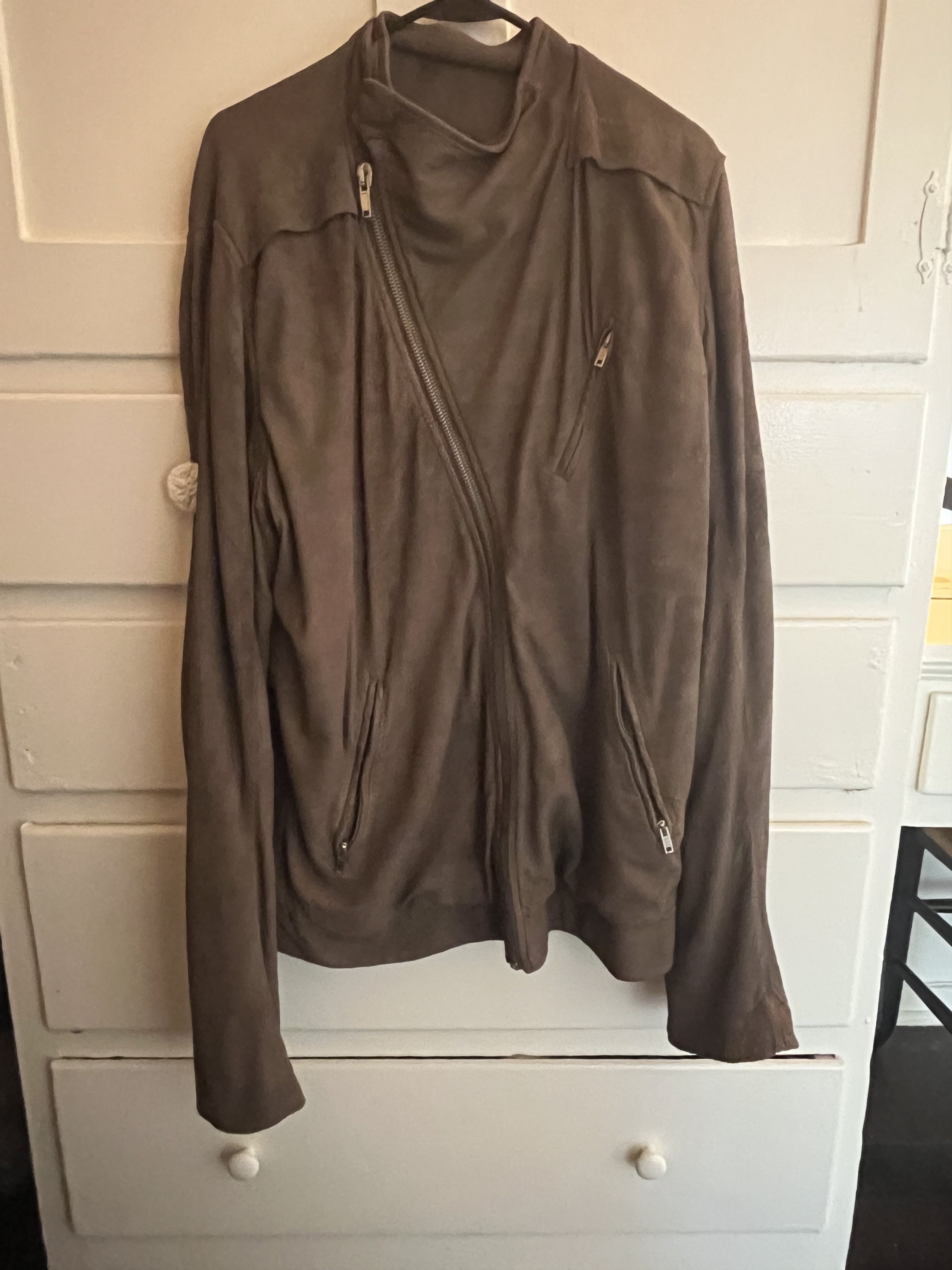 image of Rick Owens Blistered Cracked Lamb Leather Jacket in Brown, Men's (Size 2XL)