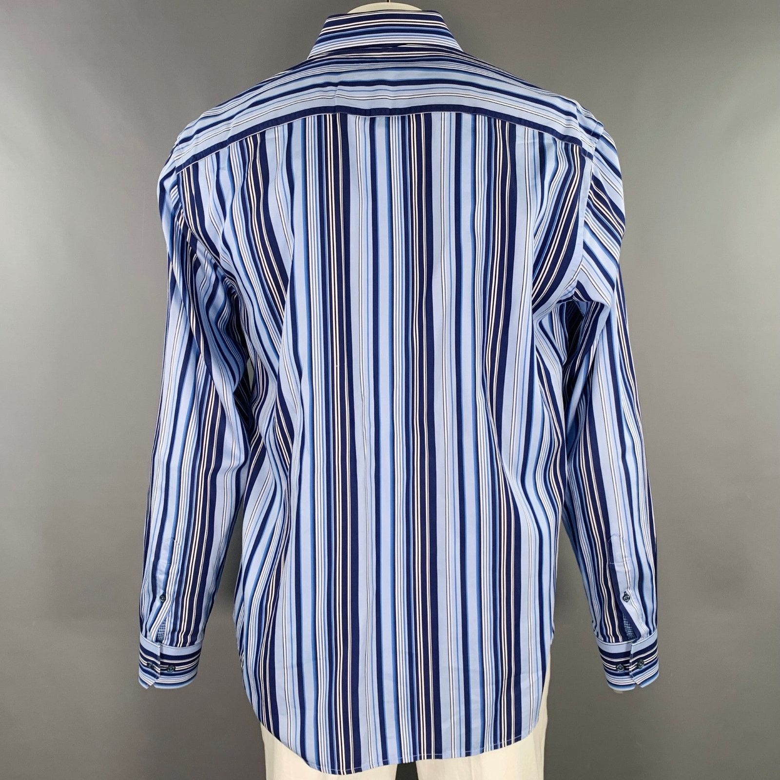 Other Blue Navy Stripe Cotton Spread Collar Long Sleeve Shirt Size US XL / EU 56 / 4 - 3 Thumbnail