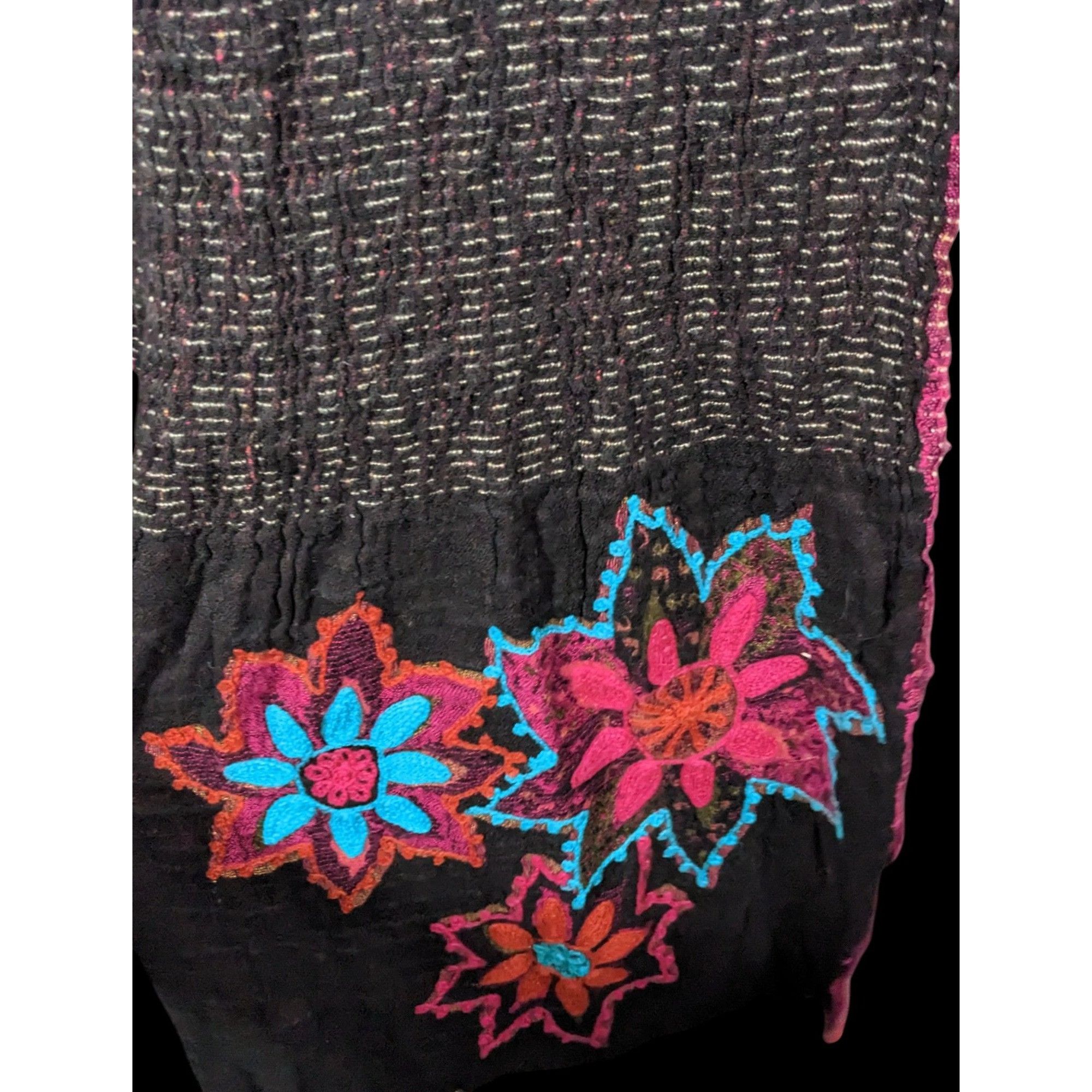 Other Vintage Bohemian Grey And Pink Floral Embroidered Scarf Size ONE SIZE - 4 Thumbnail