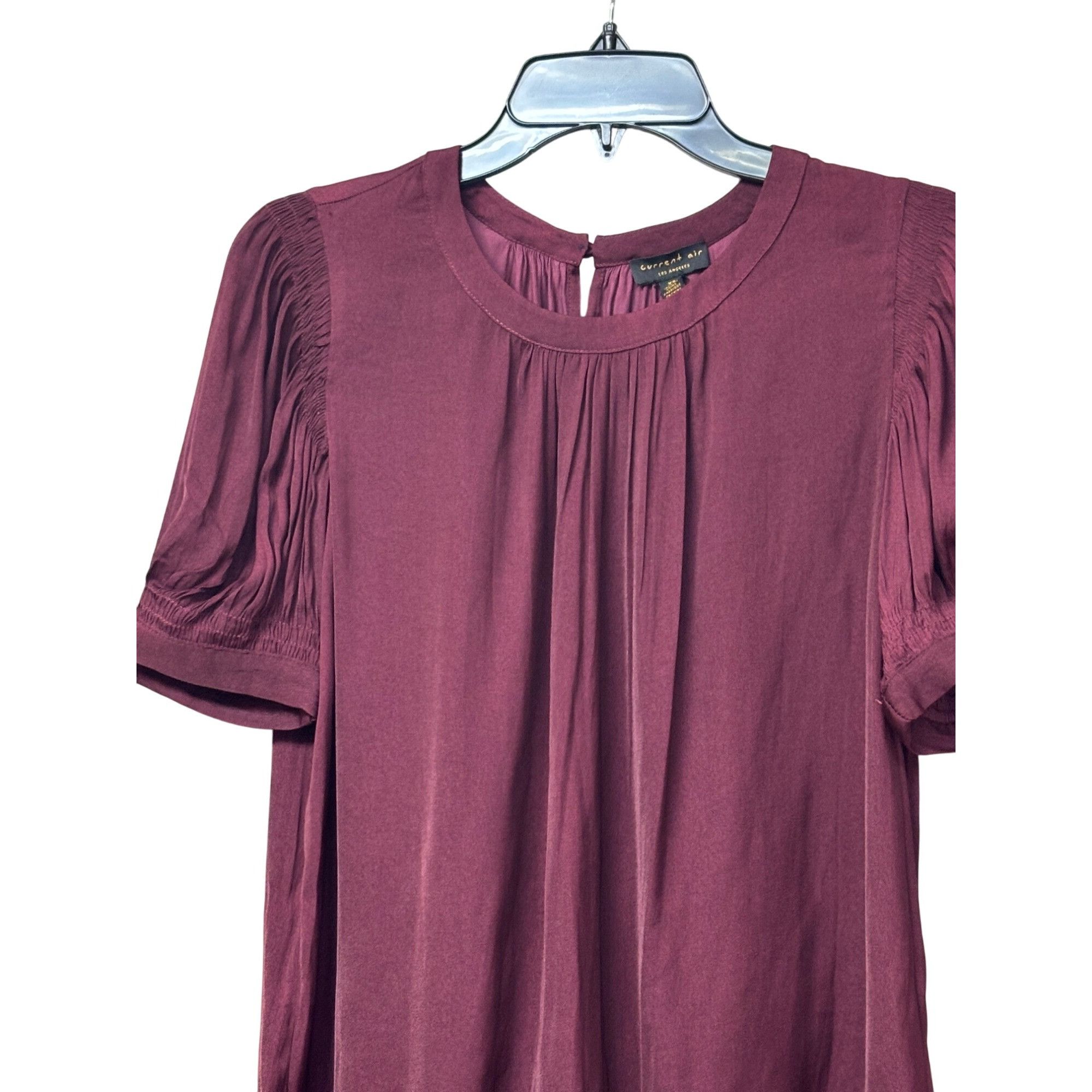 Current Air Current Air Shirred Short Sleeve Blouse, Plum, XS Size XS / US 0-2 / IT 36-38 - 3 Thumbnail