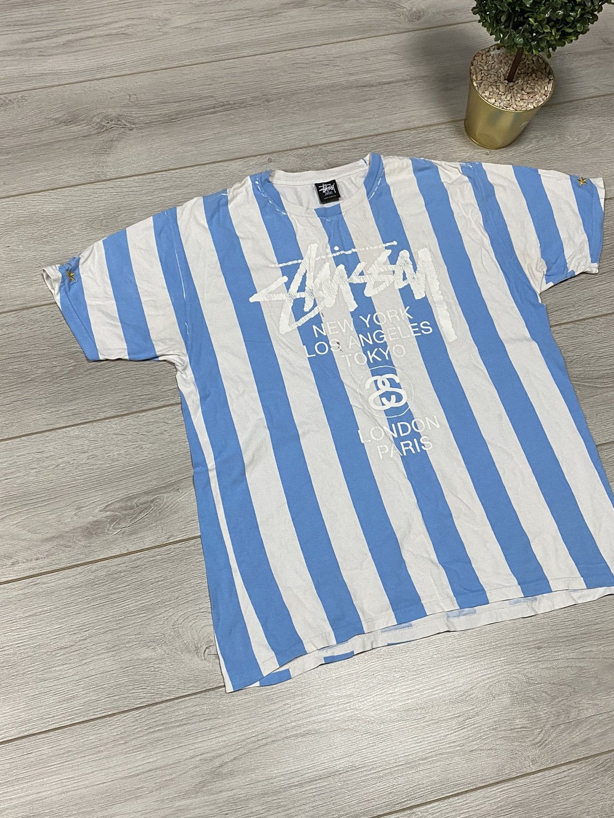 Stussy Stussy stripped RARE big logo vintage t-shirt Size US L / EU 52-54 / 3 - 3 Thumbnail