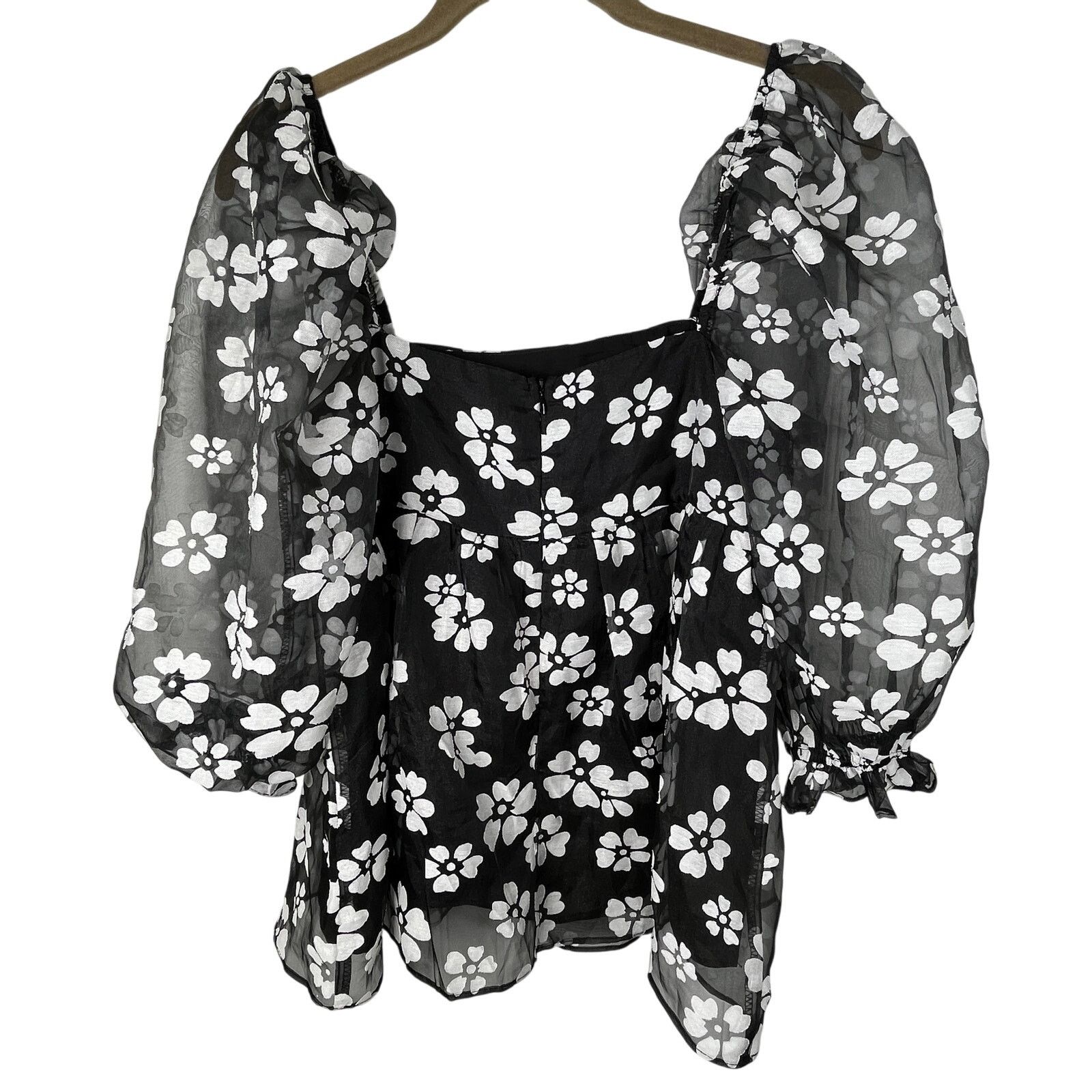 Other Storia Puff Sleeve Sheer Black and White Floral Blouse Party Size S / US 4 / IT 40 - 3 Thumbnail