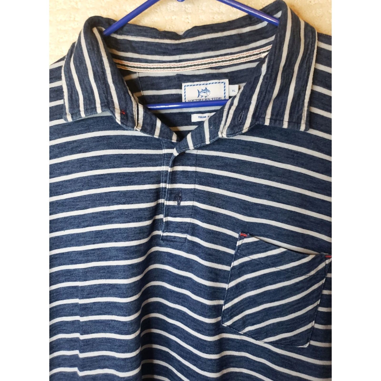 Southern Tide Southern Tide Golf Polo Shirt Mens Regular XL Blue Striped Collared Stretch Size US XL / EU 56 / 4 - 3 Thumbnail