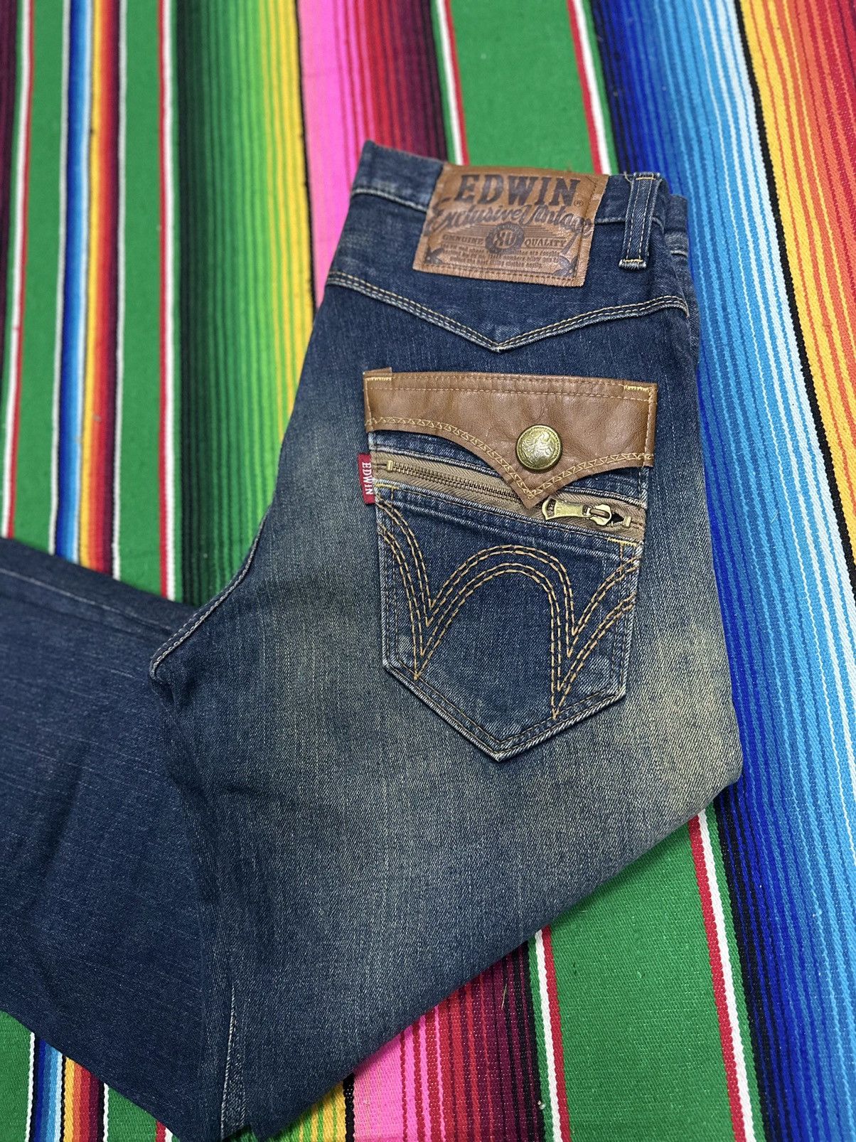 Kapital 💥Edwin💥 Distress Denim Exclusive Vintage Zipper Rare Pocket💥 Size US 32 / EU 48 - 8 Thumbnail
