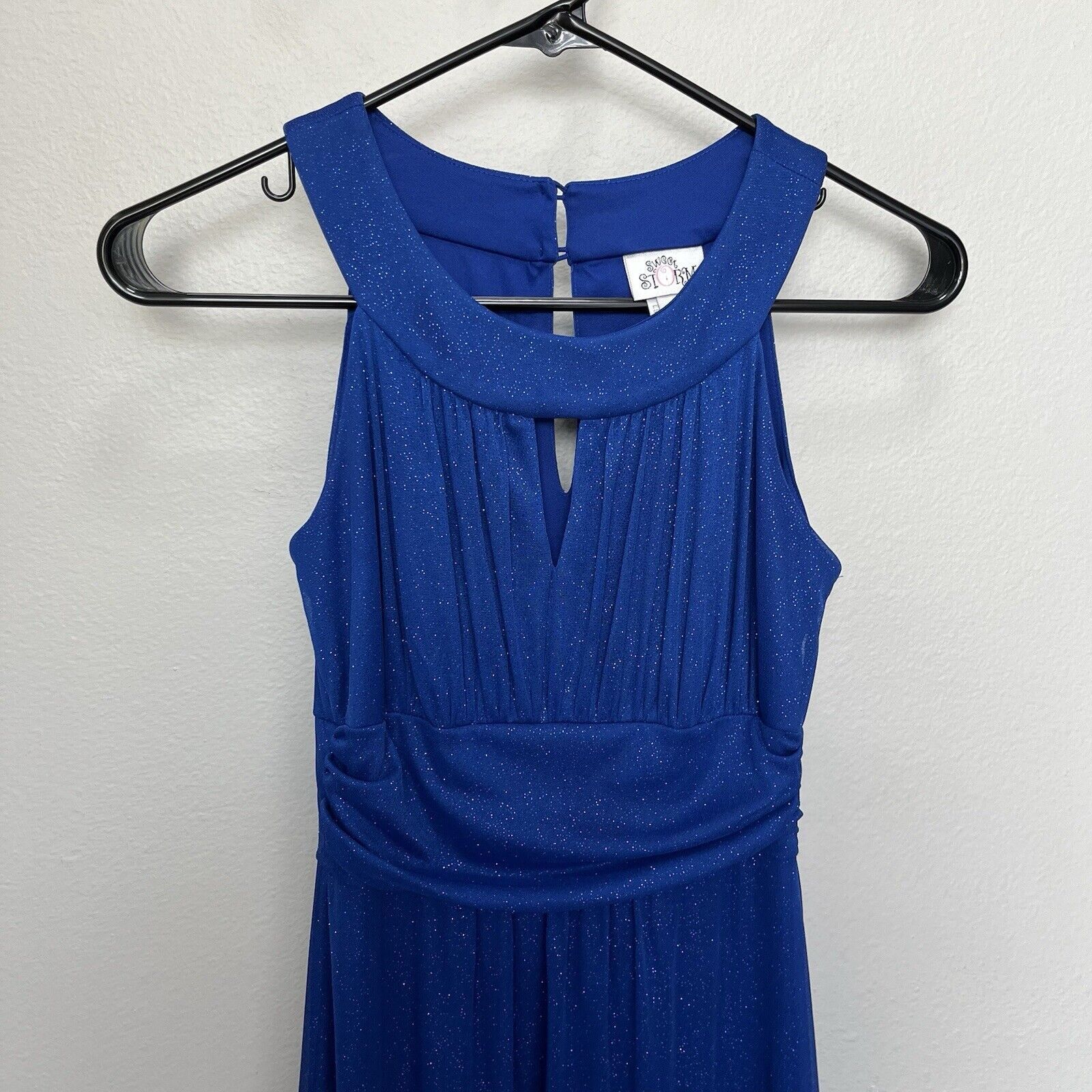 Vintage Sweet Storm | Blue Shimmer Keyhole Maxi Party Dress vintage Size S / US 4 / IT 40 - 3 Thumbnail