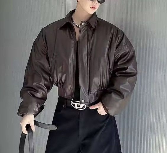 Japanese Brand CROPPED Vegan Leather Bomber Jacket - Boxy Streetwear Puffer Size US M / EU 48-50 / 2 - 9 Thumbnail