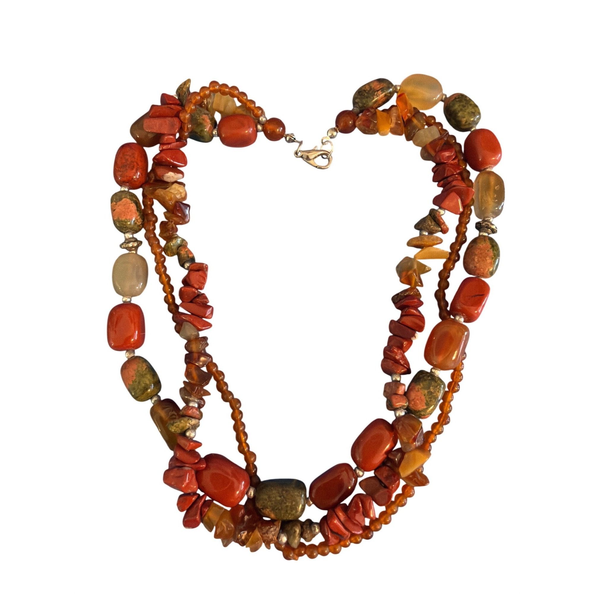 Other Vtg 3 Strand Necklace Quartz Jasper Beads Silver Tone Cold 1 Size ONE SIZE - 4 Thumbnail