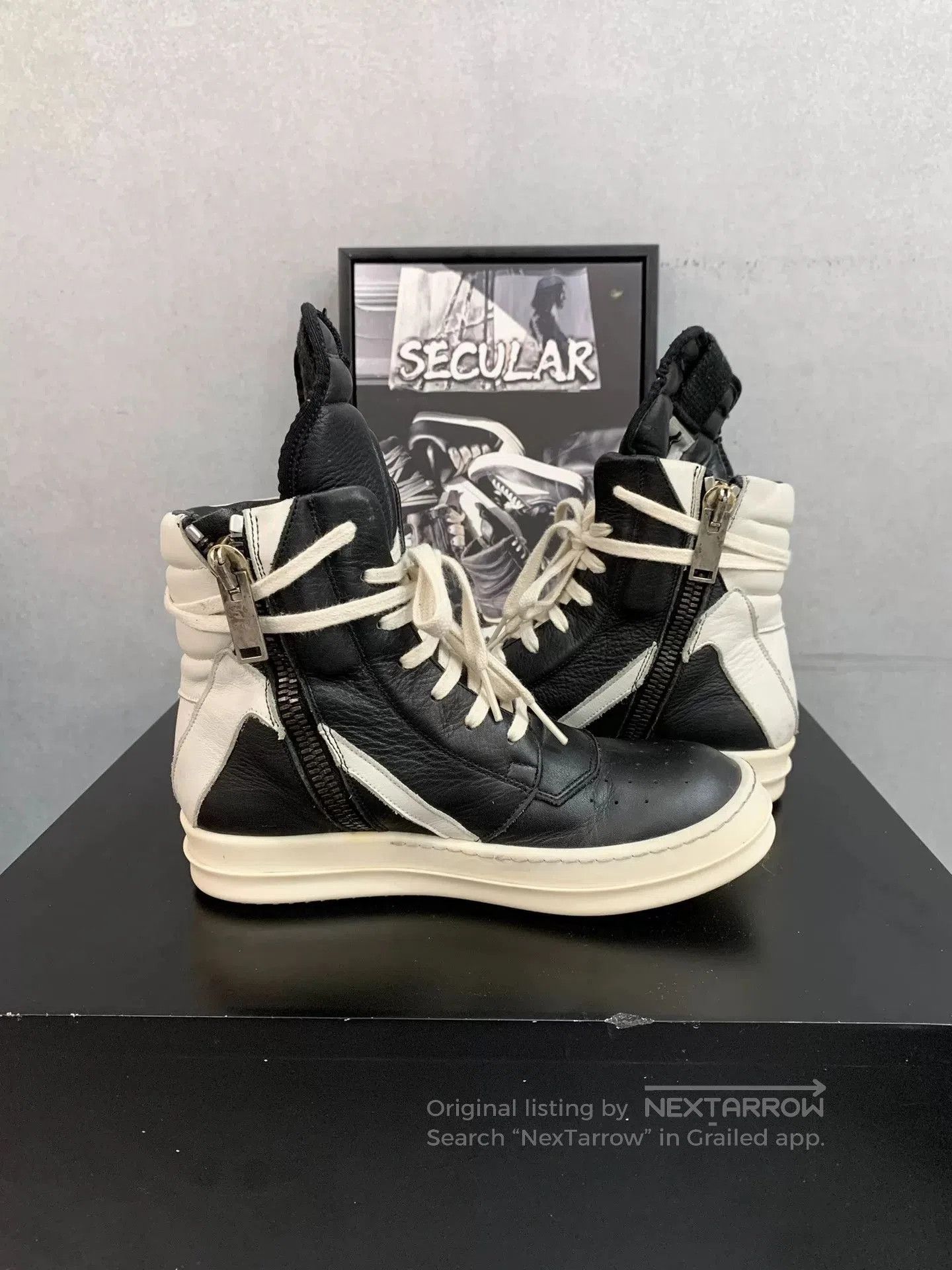 Rick Owens rick owens geobasket black and white sneakers. Size US 5 / IT 35 - 5 Thumbnail