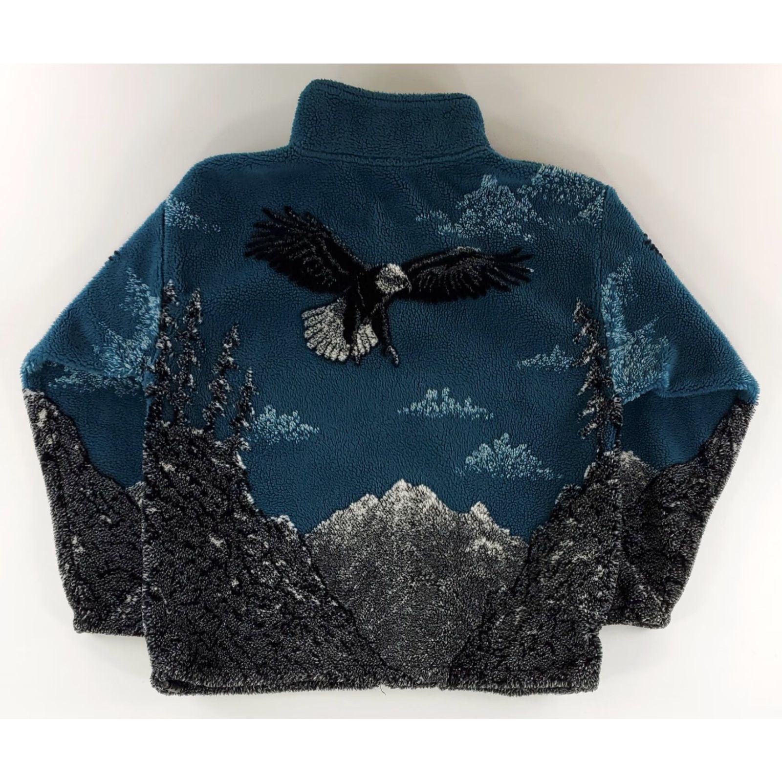Vintage BLACK MOUNTAIN Patterned Fleece Full Zip Jacket Eagles Mountains Blue Mens M Size US M / EU 48-50 / 2 - 3 Thumbnail