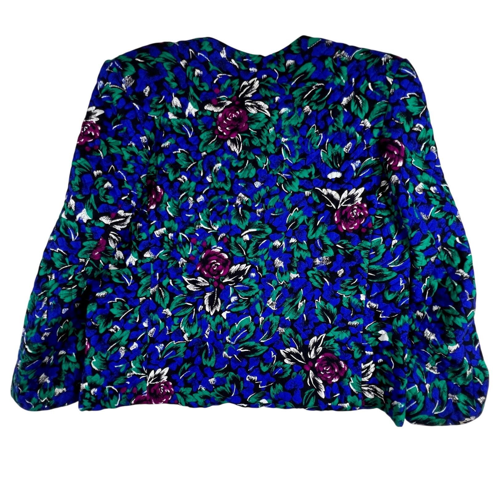Vintage Vintage 80s Floral Quilted Jacket 16 | Blue Gold Glam Luxe Size XXL / US 16-18 / IT 52-54 - 6 Thumbnail