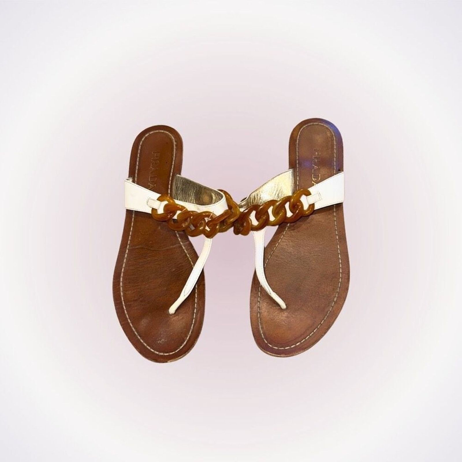 Prada Prada white with tortoise shell chain sandals | Sz 39.5 Size US 9.5 / IT 39.5 - 1 Thumbnail