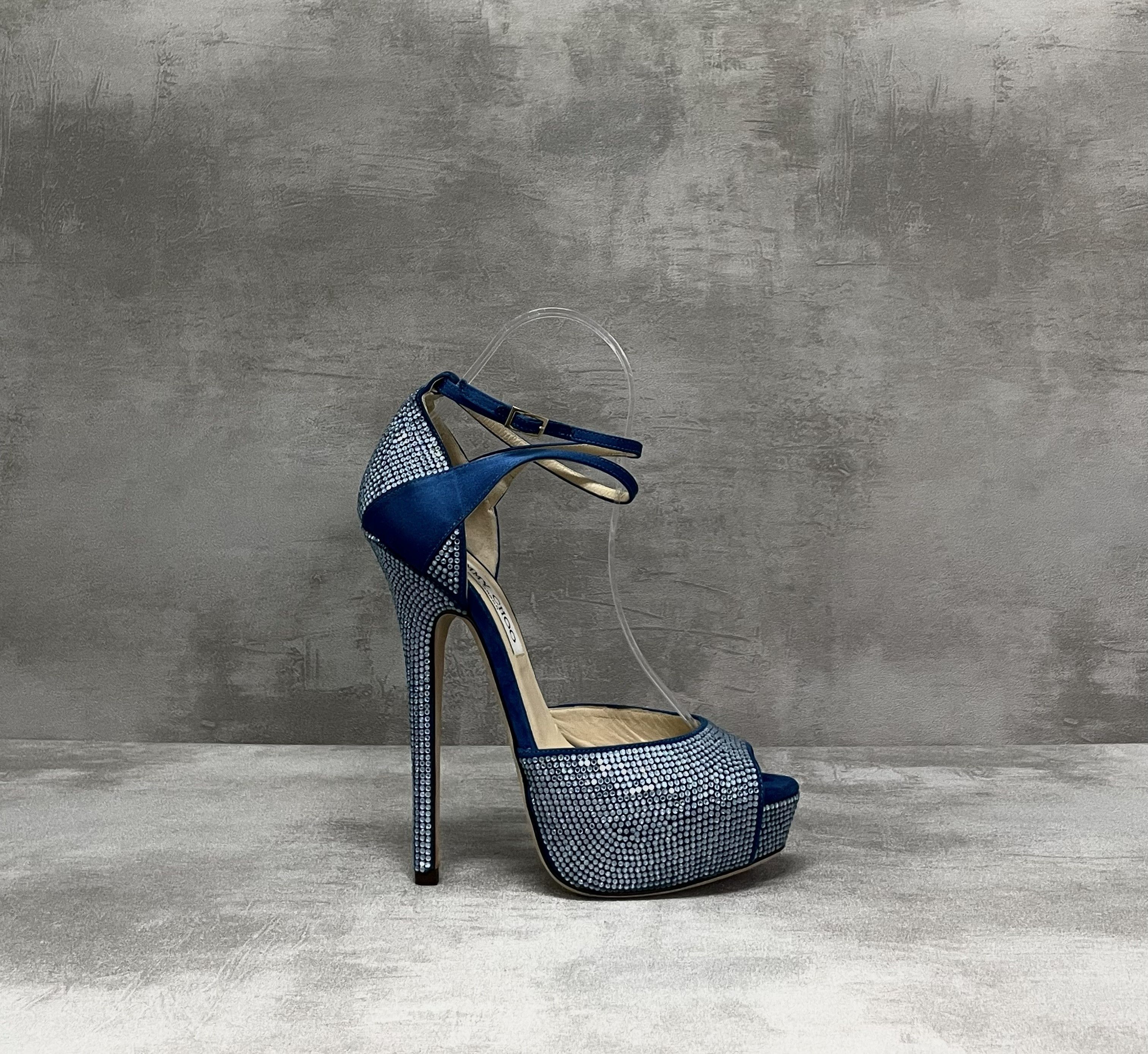 Jimmy Choo Jimmy Choo Blue Peep Toes 15cm Crystallized Platform Pumps Size US 7 / IT 37 - 5 Thumbnail