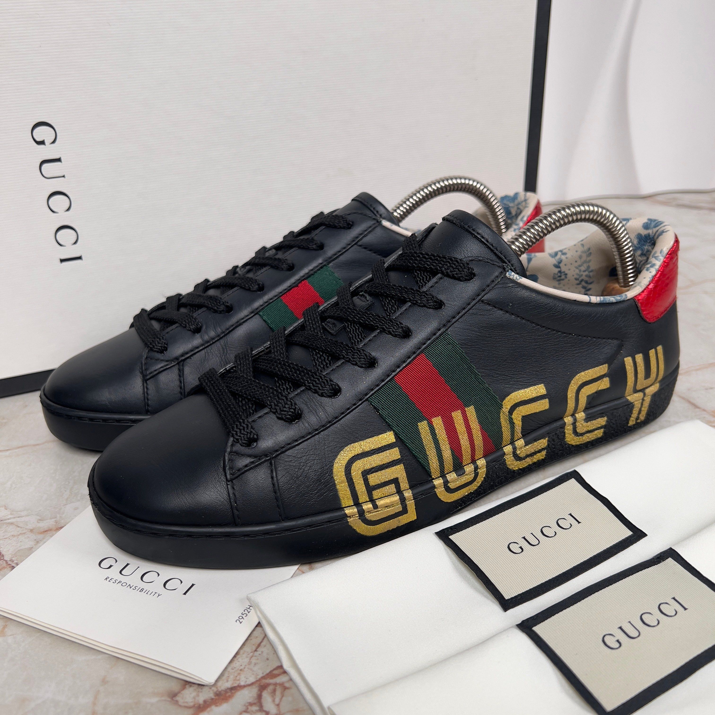 Gucci Sega Ace Sneakers Ayers Web Guccy Print Floral Leather Size US 9 / IT 39 - 1 Thumbnail