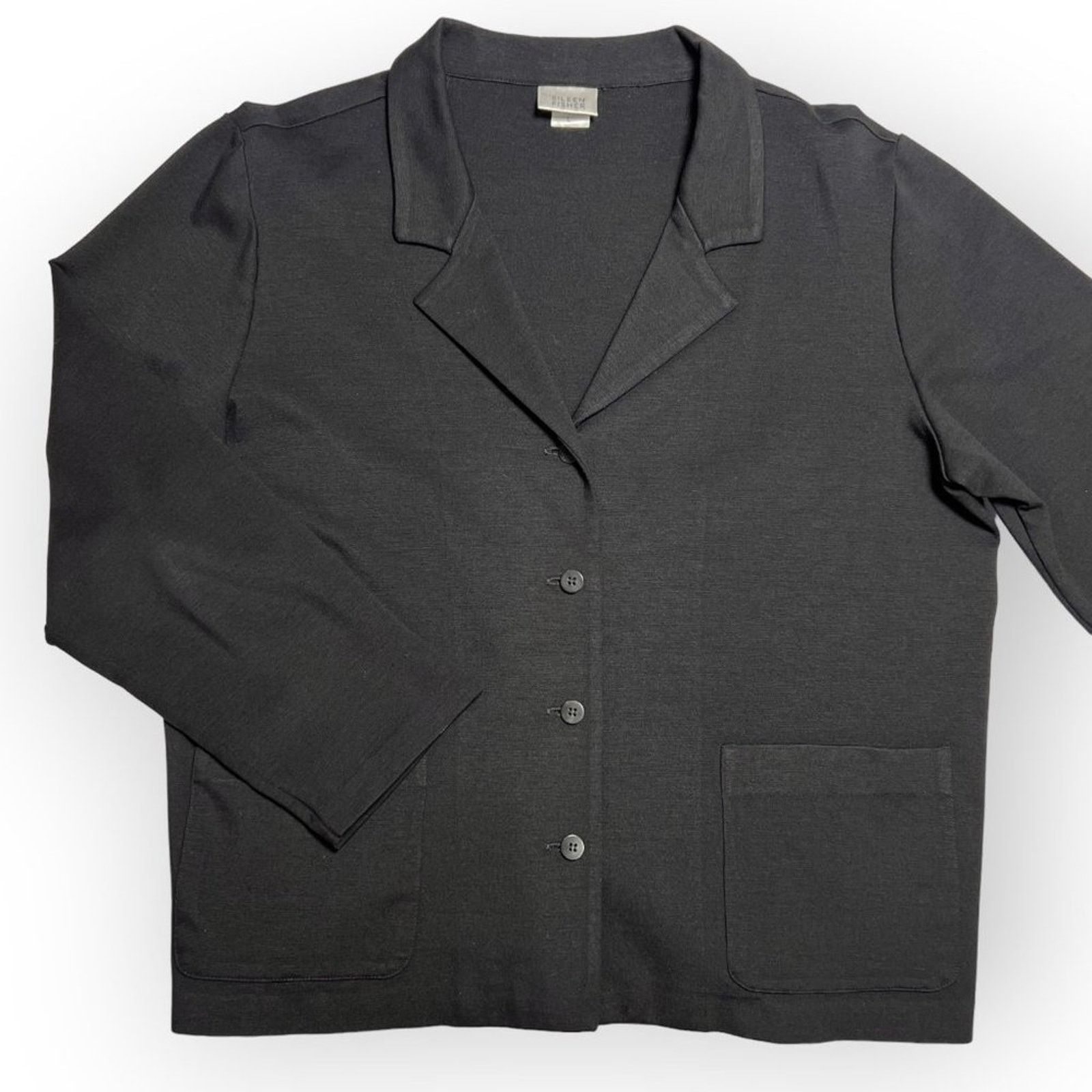 Eileen Fisher Eileen Fisher Black Stretch Blazer Pockets USA Size L Size L / US 10 / IT 46 - 3 Thumbnail